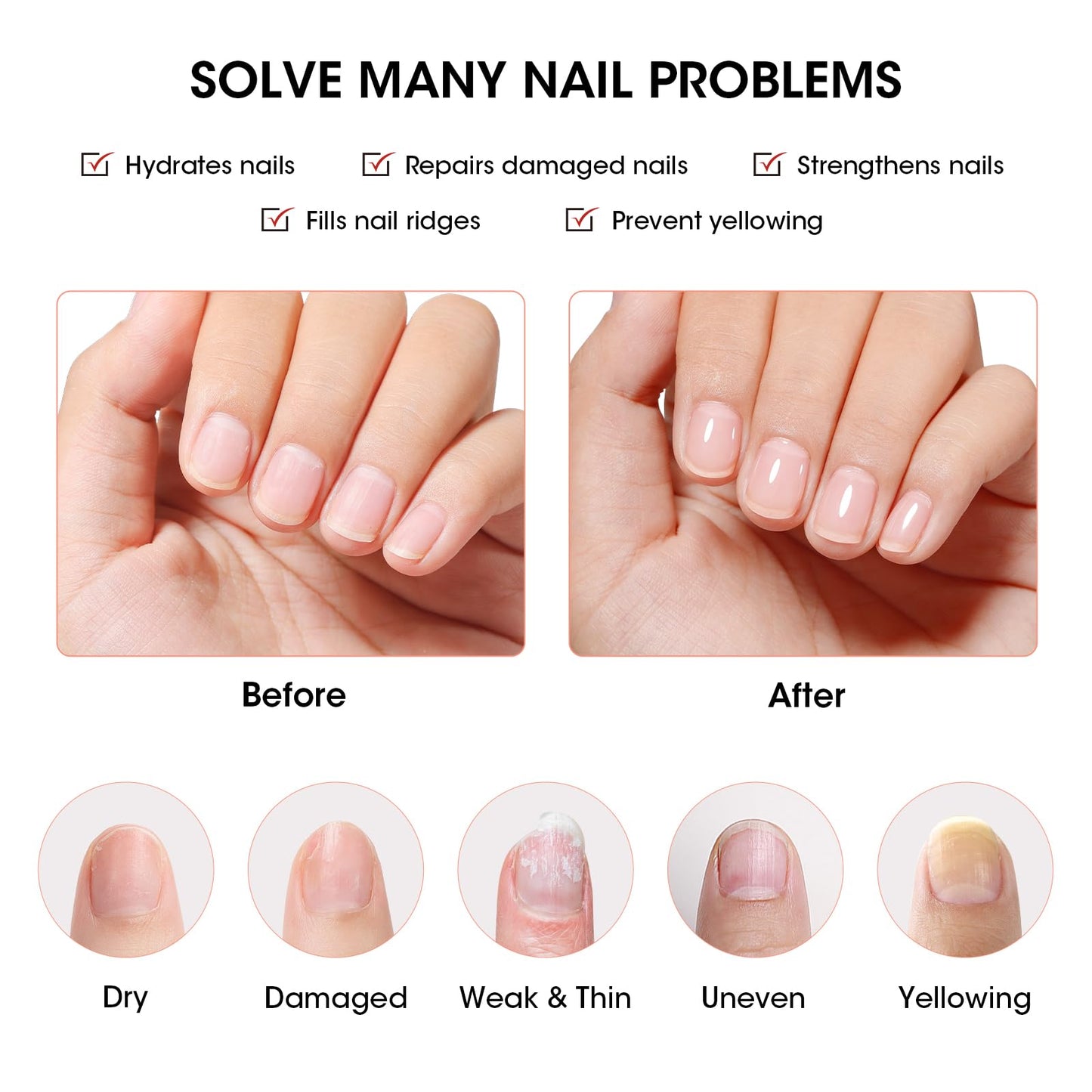 GELLEN Clear Nail Polish Ridge Filling Base Coat, Sheer Ridge Filler For Nails, Nail Strengthener Hydrates Repairs Damaged Dry Finger Nails | Shea Butter, Vitamin E, Protein | Toxin HEMA TPO Free