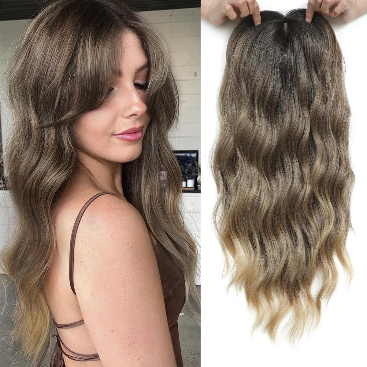 gulagula 20" Wavy Hair Topper 6.5"x6.5" Base Size Hair Toppers for Women Synthetic Hairpieces for Women with Thinning hair Wavy Clip In