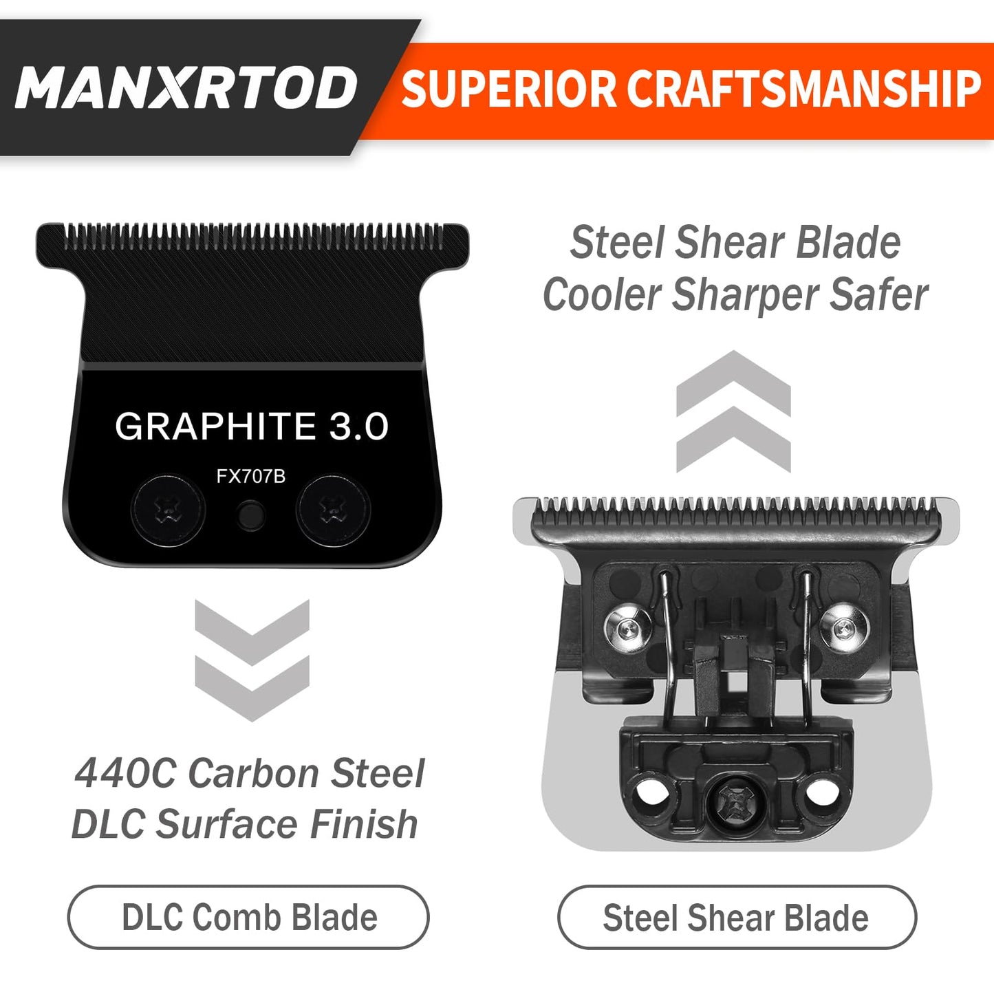GRAPHITE 3.0 Replacement Blade for All BaBylissPRO FX787 & FX726 Trimmers, Ultra Precise FX707B Replacement Blades Compatible with BaByliss Trimmer Blades, Black