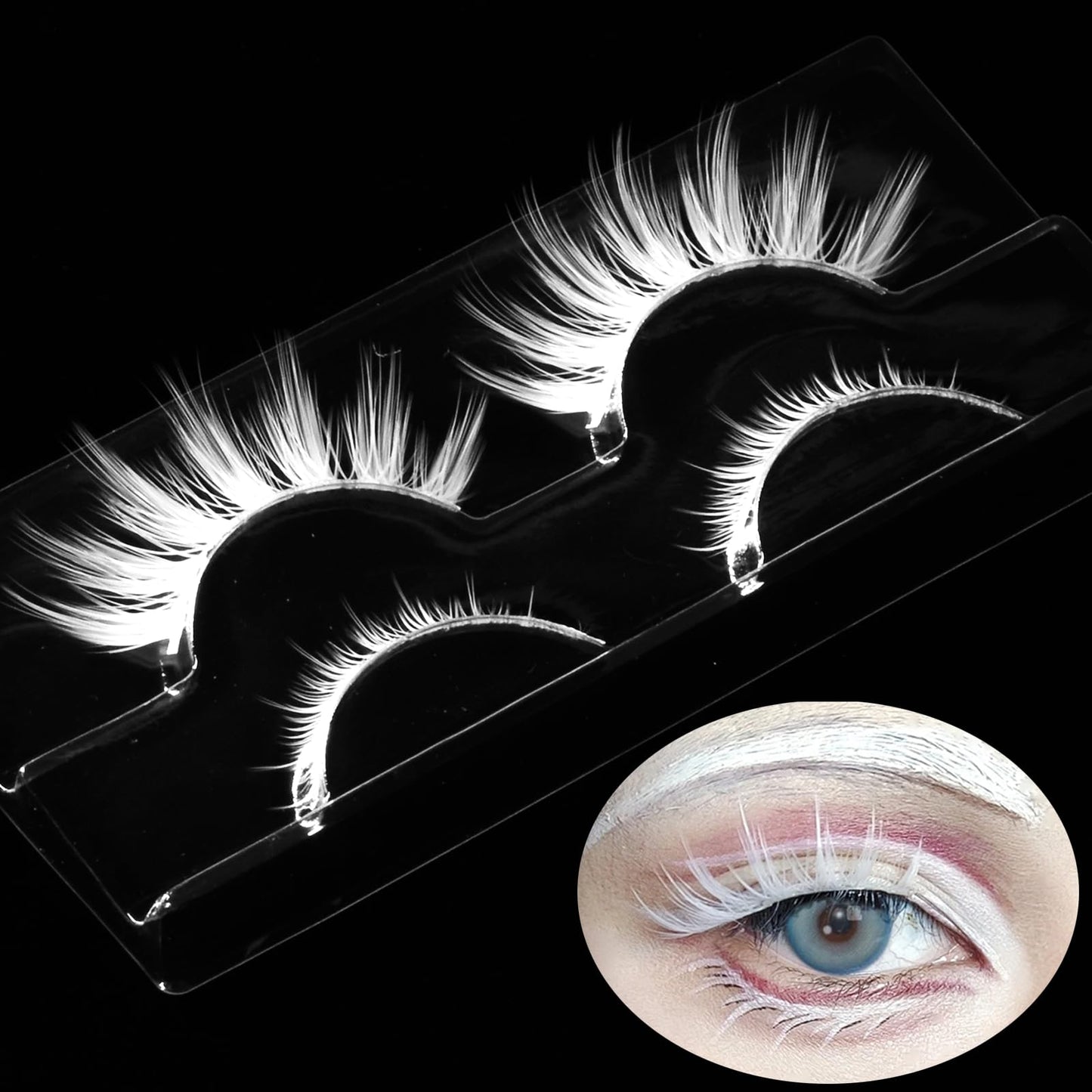 AUGENLI Halloween White False Lashes Upper & Bottom Extension Tools Japanese Anime Cosplay Natural Makeup Looking Masquerade Party Eye Lashes (01A)