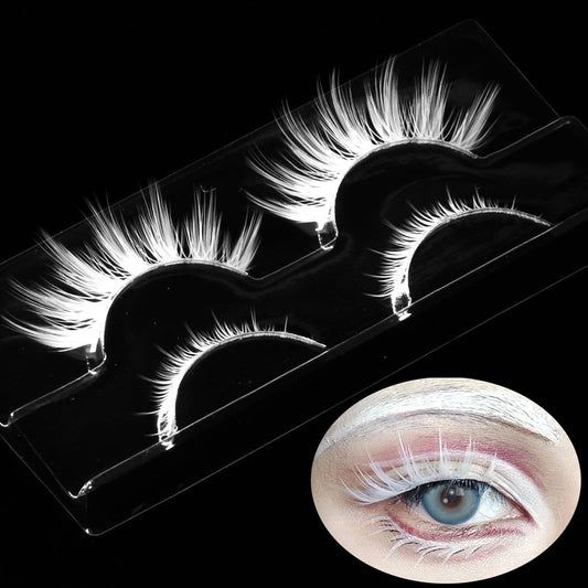 AUGENLI Halloween White False Lashes Upper & Bottom Extension Tools Japanese Anime Cosplay Natural Makeup Looking Masquerade Party Eye Lashes (01A)