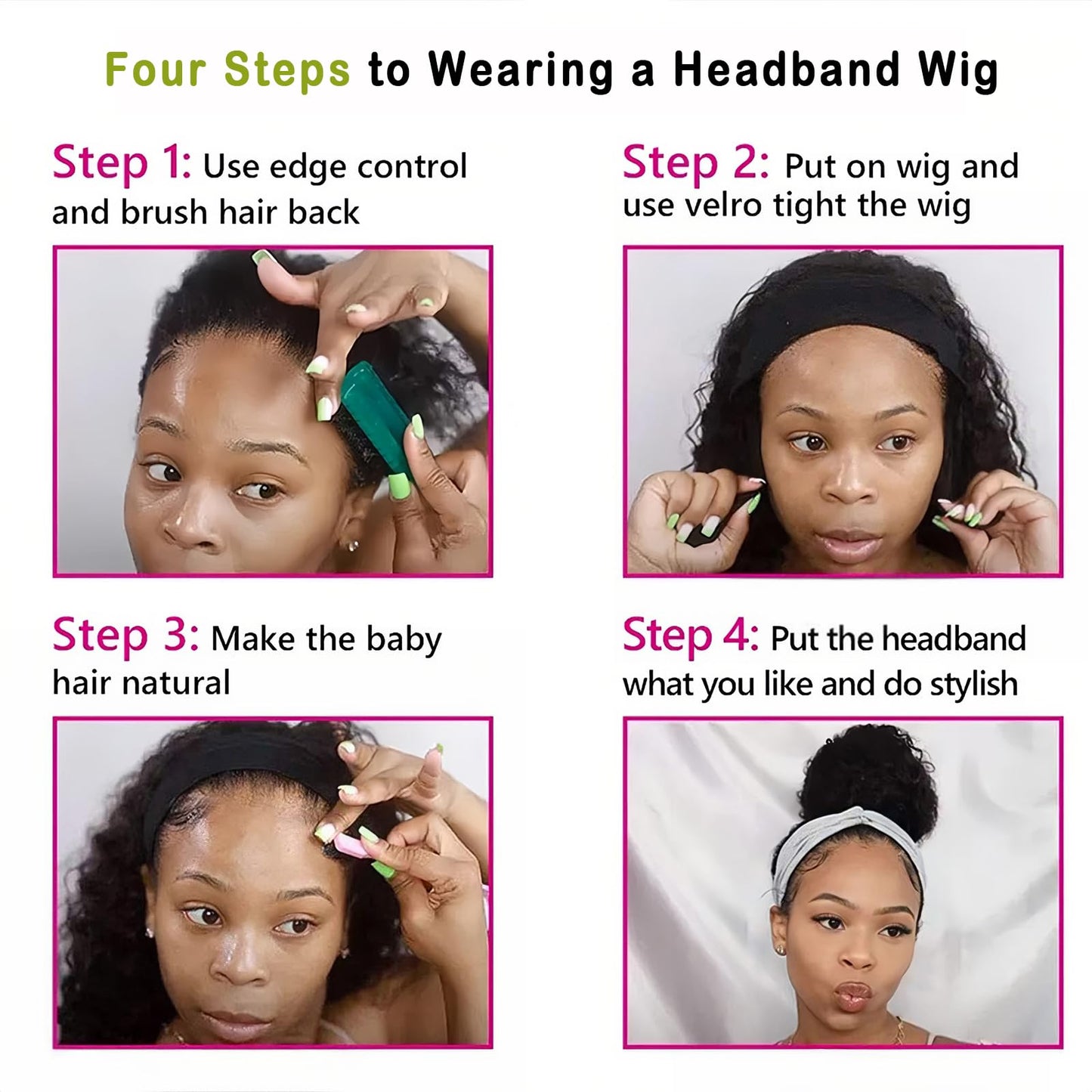 Maytune Ombre Headband Wig Human Hair Curly 12 inch Deep Wave Headband Wigs for Women Glueless P4/27 Highlight Water Wave Head band Wigs Human Hair