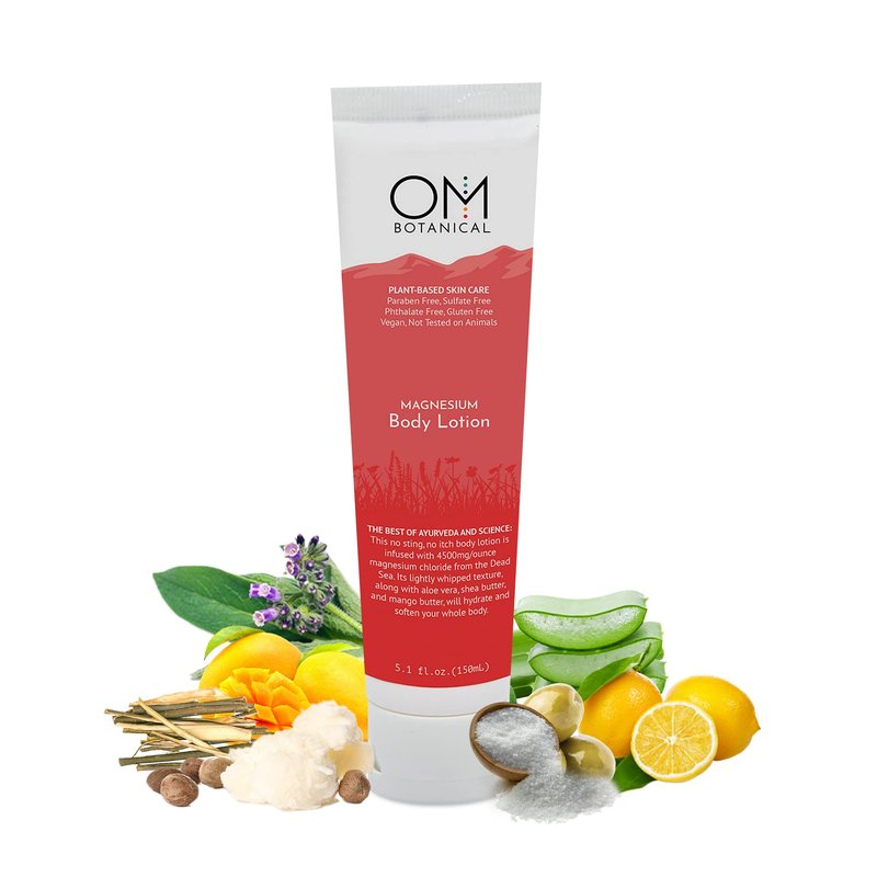 OM Botanical Magnesium Body Lotion | No Sting, No Itch | Ultra-Hydrating Organic Body Butter & Magnesium Cream for Hands, Feet & Body | Fast-Absorbing, All-Natural Relief in a 150ml Eco-Friendly Tube