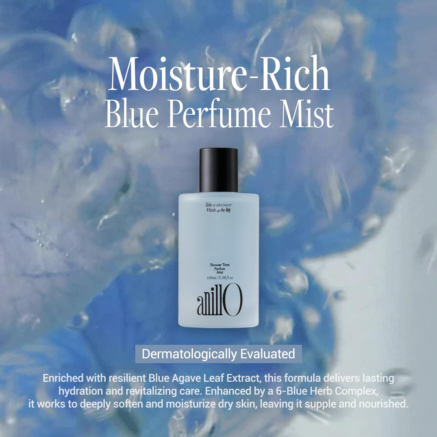ANILLO Shower Time Parfum Mist - Hydrating & Long Lasting Korean Hair and Body Mist Perfume with Blue Agave, Hyaluronic Acid & Blue Herb Complex - Vegan, After Shower Spray for Men & Women 3.38 fl oz