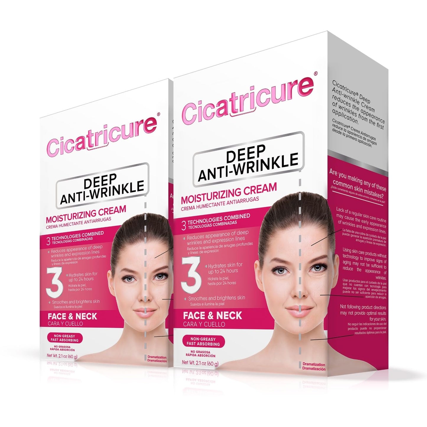 Cicatricure Deep Anti-Wrinkle Face & Neck Cream, Reduces the Appearance of Wrinkles from 1st Use, Face Moisturizer, Anti-Aging Cream, Non-Greasy Wrinkle Cream for Women, Neck Cream, 2.1 Ounces-2 Pack