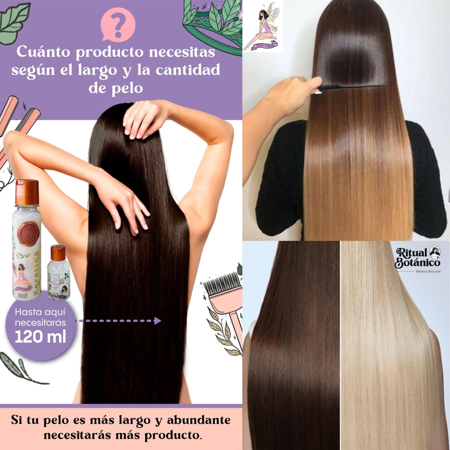 RITUAL BOTANICO Keratina Organica 250 ML - 12 Aceites Naturales y Aminoácidos que aportan brillo, sedosidad y nutrición. Keratina para alisar el pelo entre 4-6 meses. Con Argán, Té Verde, Karité,