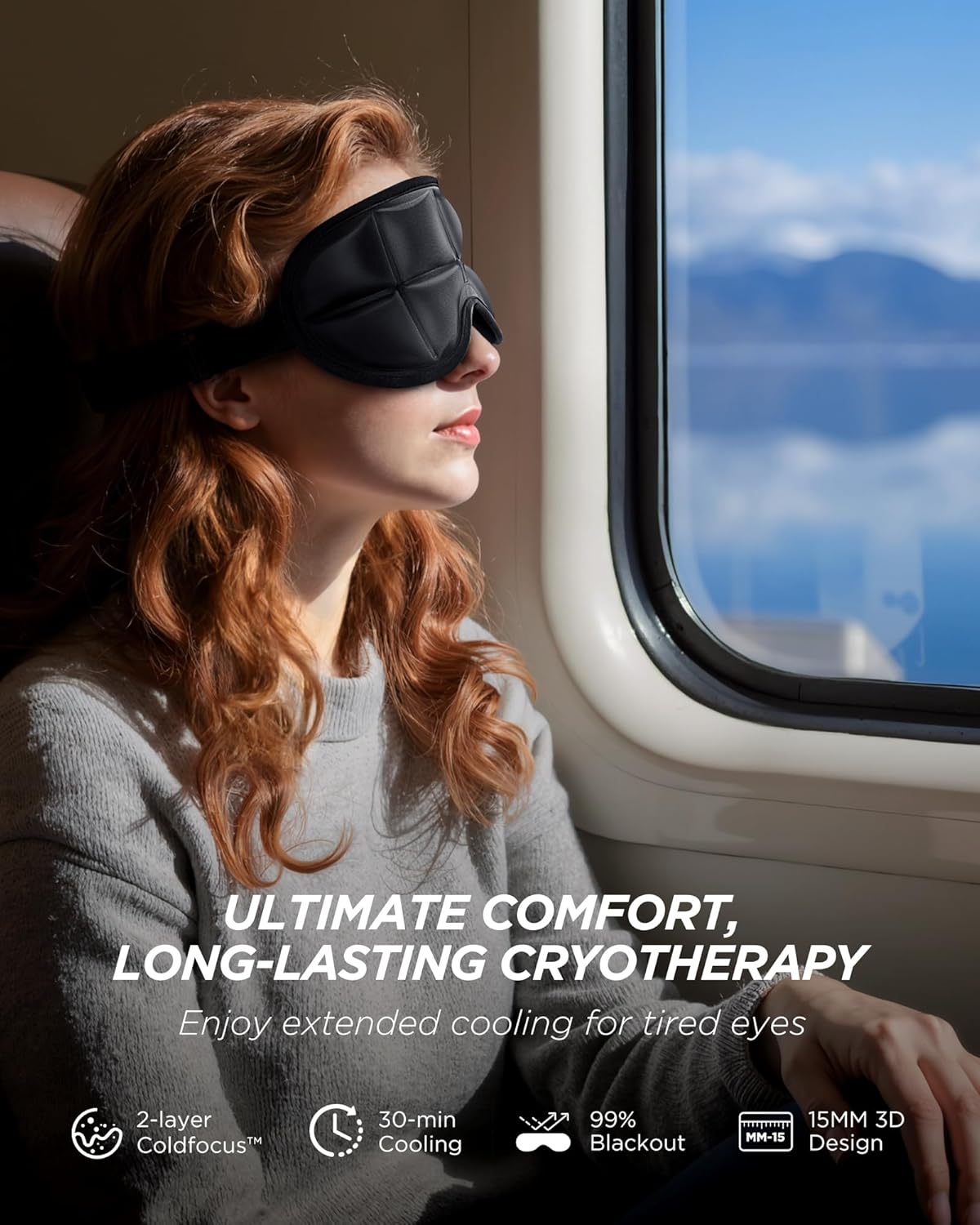 3D Cooling Sleep Mask - Double Coldfocus Gel for Hot & Cold Therapy | Blackout Eye Mask for Travel, Migraine Relief, 2 Packs