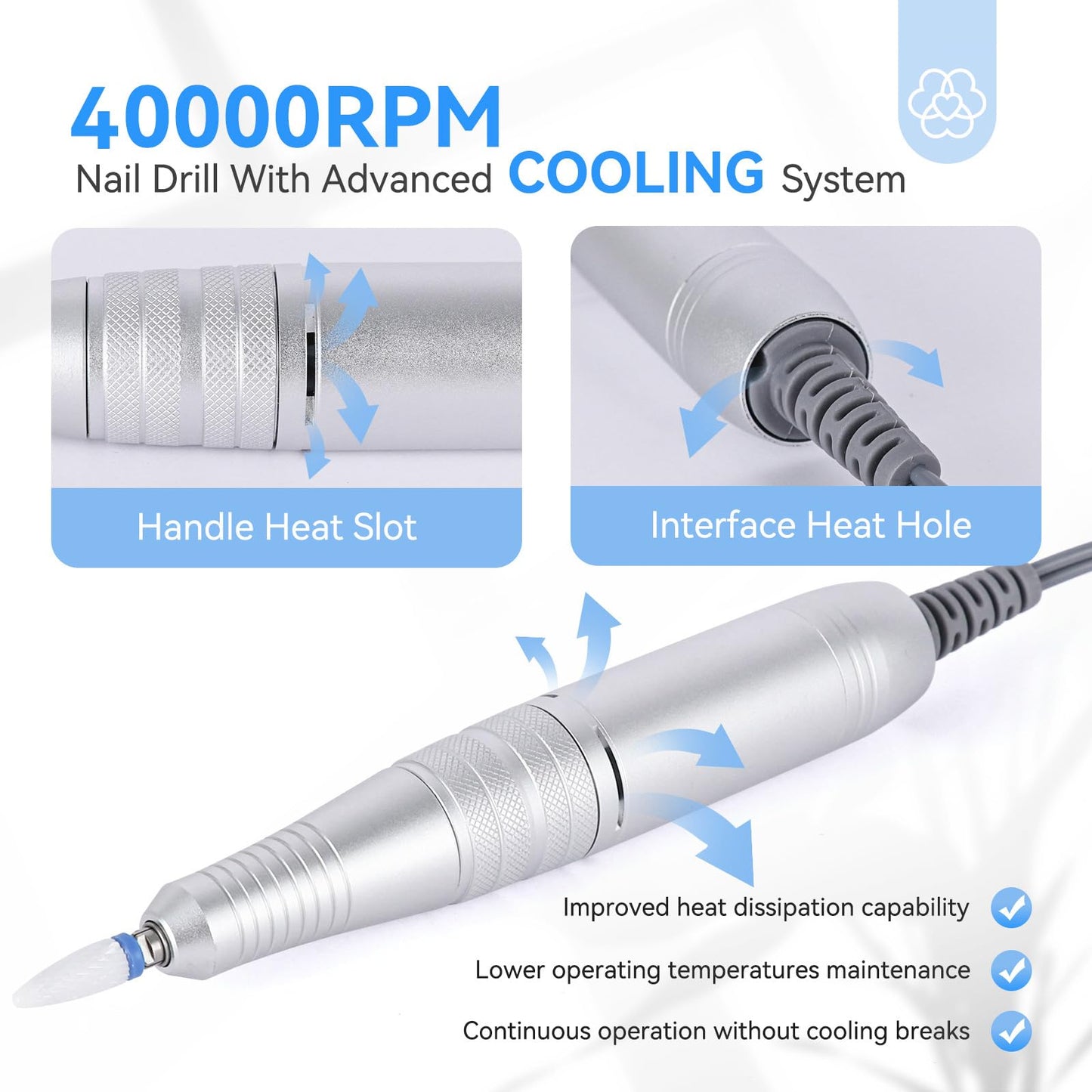 SAVILAND Nail Drill Professional: 40000RPM Nail Drill Machine, Faster Removel Any Acrylic Nails, Powerful & Anti Shaking for Nail Salon & Pedicure