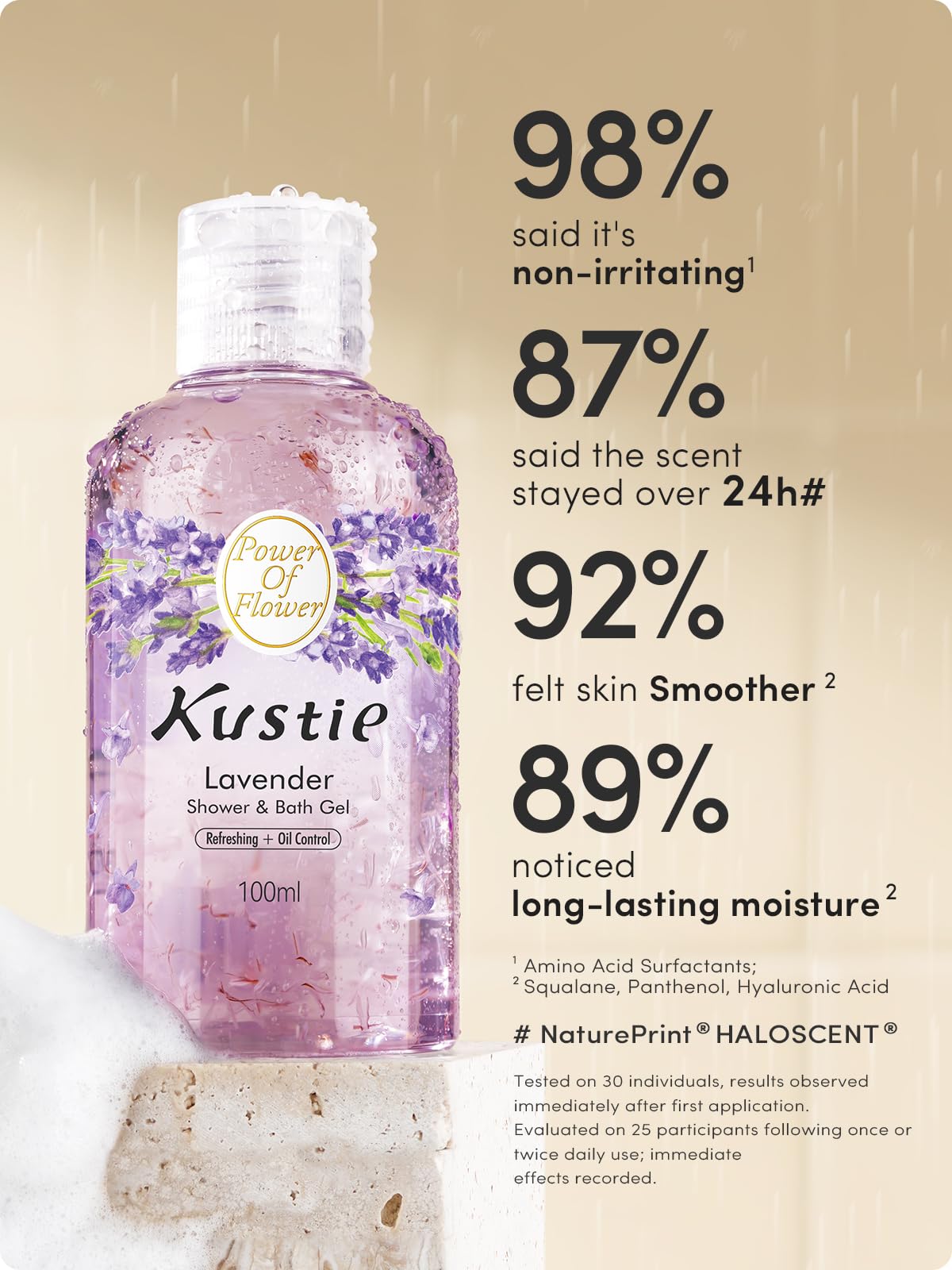 Kustie Cherry Blossom Rose Lavender Body Wash Set 33.4 fl oz TSA Travel Size Shower Gel with Real Flower Petals for Women Gift - Hydrating and Calming