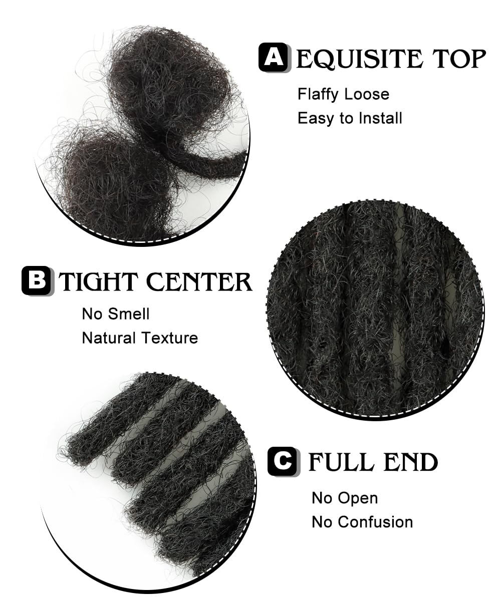 Cypsin 6inch 30 Strands 100% Human Hair Dreadlock Extensions 0.4cm Width Full Handmade Loc Extensions Human Hair for Men Women Kids Permanent Dread Extensions Can Be Dyed Bleached Curled Natural Black