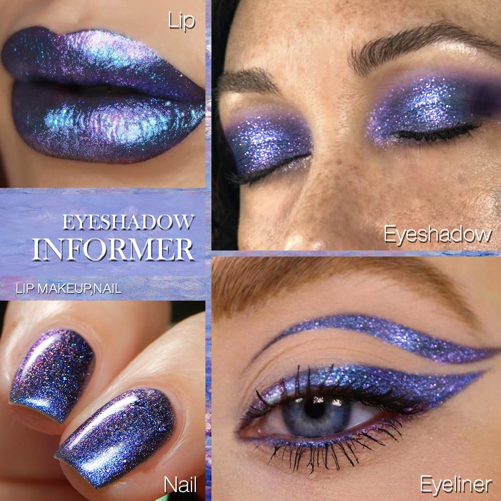 DE'LANCI Multichrome Glitter Eyeshadow, Chrome Purple Blue Eyeshadow Shimmery, Multi-Dimensional, Highly pigmented Blendable Sparkly Glitter Eye Shadow, Single Duo chrome Eye shadow, 02
