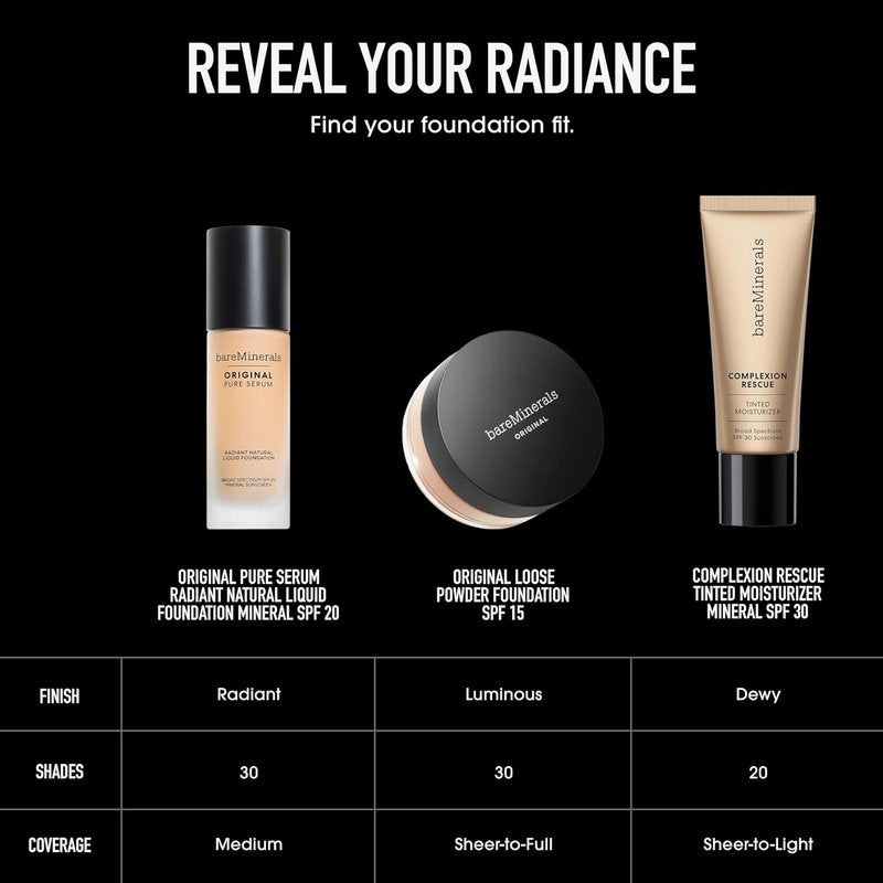 bareMinerals Original Liquid Foundation - Hydrating Mineral SPF 20, Dewy Finish, Lightweight, Medium Coverage