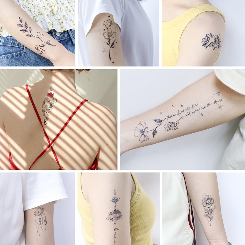 Oottati Waterproof Temporary Tattoo 10 Sheets of Simple Flower Leaf Moon Line Drawing Suit for Back Arm Women and 7 Sheets of Small Flower