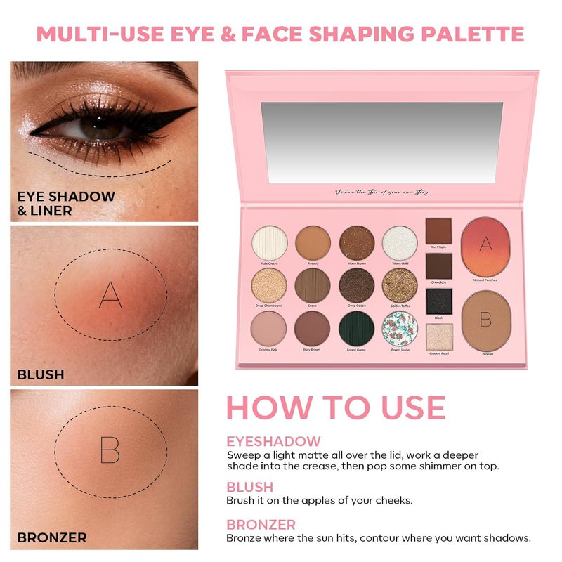LUXAZA PRO 5-in-1 Eyeshadow Makeup Palette - 18 Natural Nude Shades | Long-Lasting Matte & Shimmer Finish