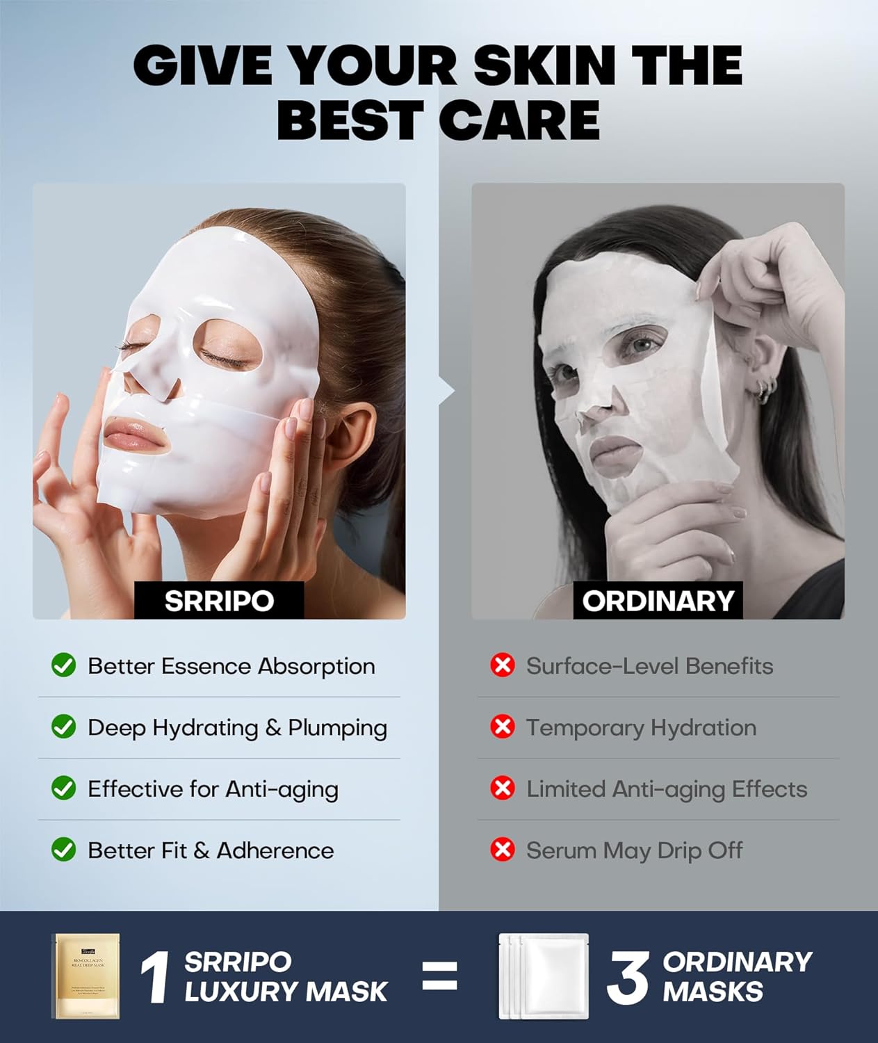Radiant Glow Collagen Face Mask - Deep Hydrating Overnight Skincare with Hyaluronic Acid & Vitamin E | 34g x 5ea