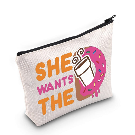 WZMPA Donuts and Coffee Cosmetic Makeup Bag Donuts Lover Gift She Wants The Donuts Makeup Zipper Pouch Bag For Friend Family (She Wants The BG)