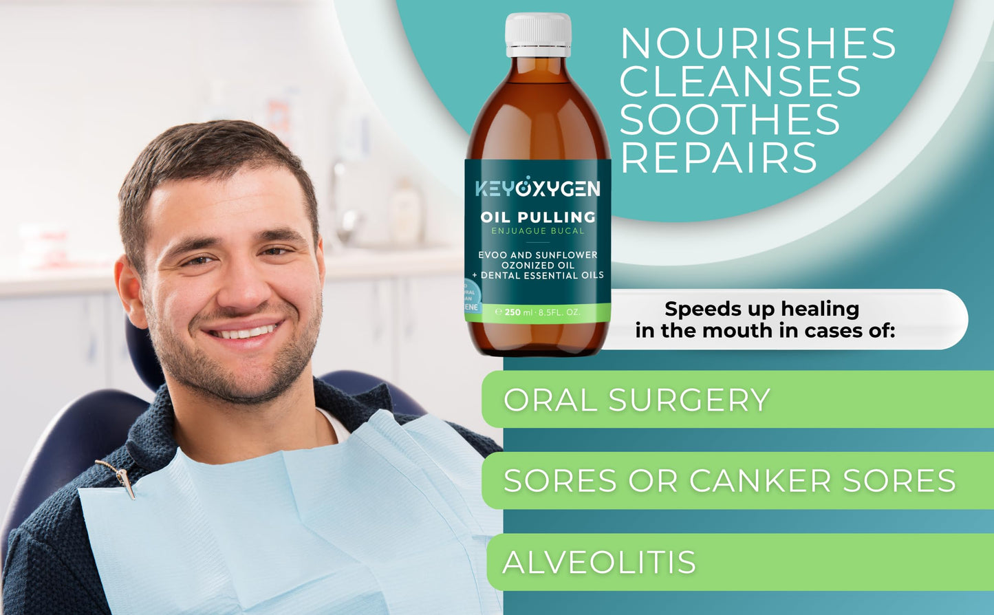 Keyoxygen Ozonated Pulling Oil for Teeth and Gums | Ozone Infused Organic Extra Virgin Olive and Sunflower Oils with Dental Essential Oils | Fluoride-Free Mouthwash for Adults, 8.5 fl. oz.