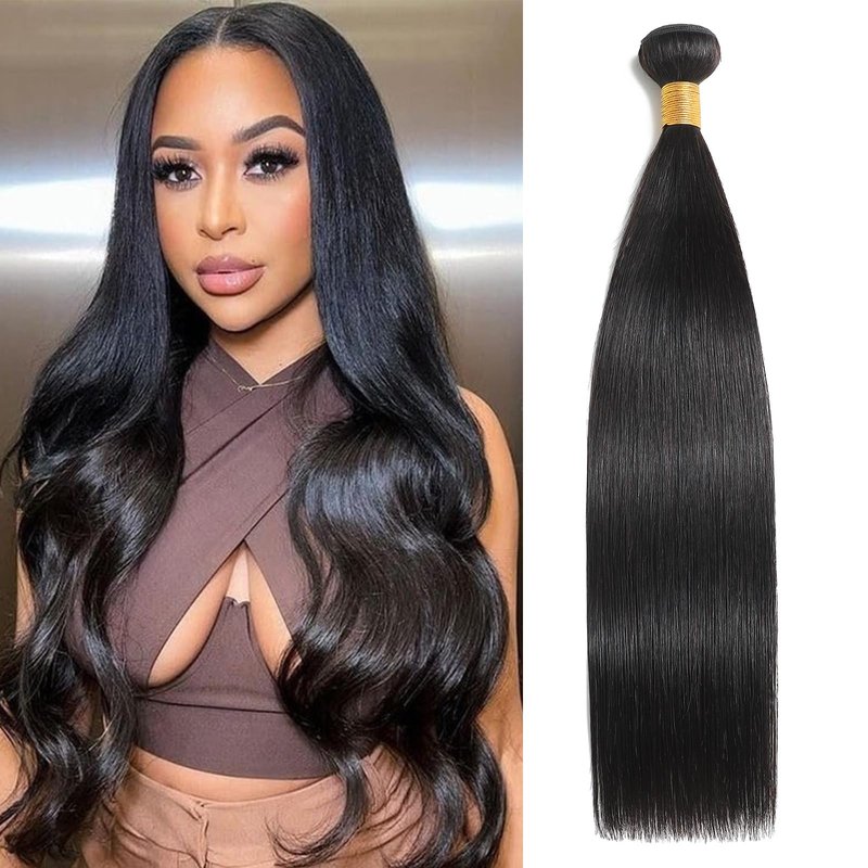 Kaidene Single Bundles Human Hair 24 Inch Straight Human Hair Bundles Natural Black Unprocessed Brazilian Virgin Raw Hair Extensions for Quick Weave and Sew in