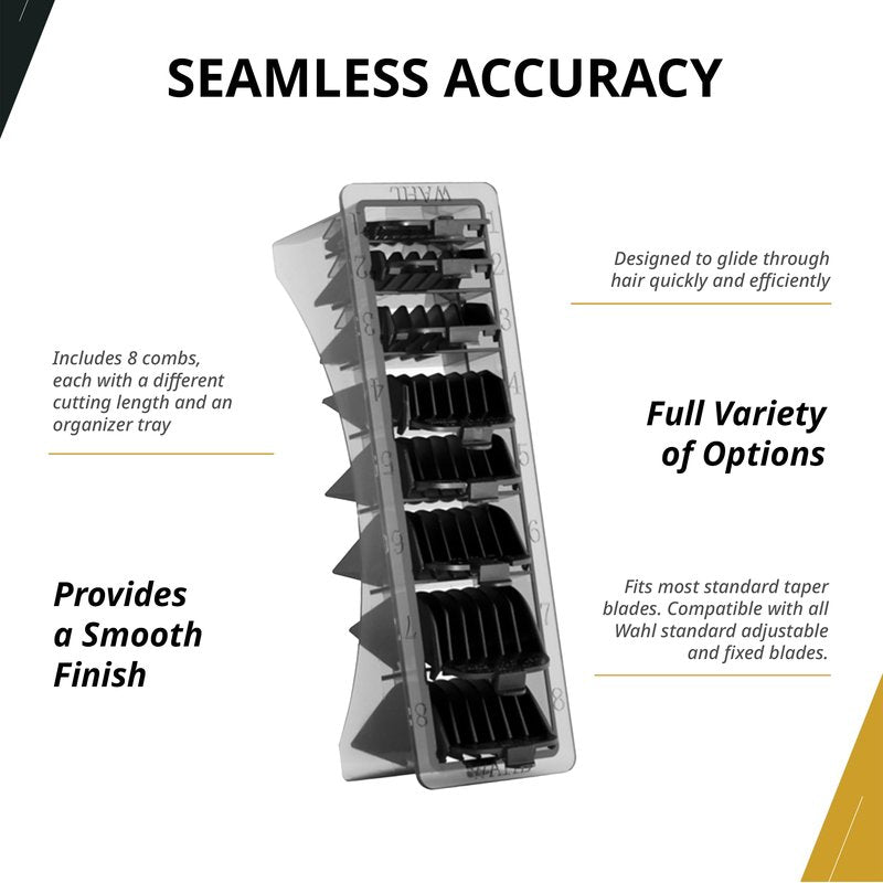 Wahl Professional Blistered 1-8 Cutting Guides, Black Clipper Guard Attachments, Durable and Easy to Use