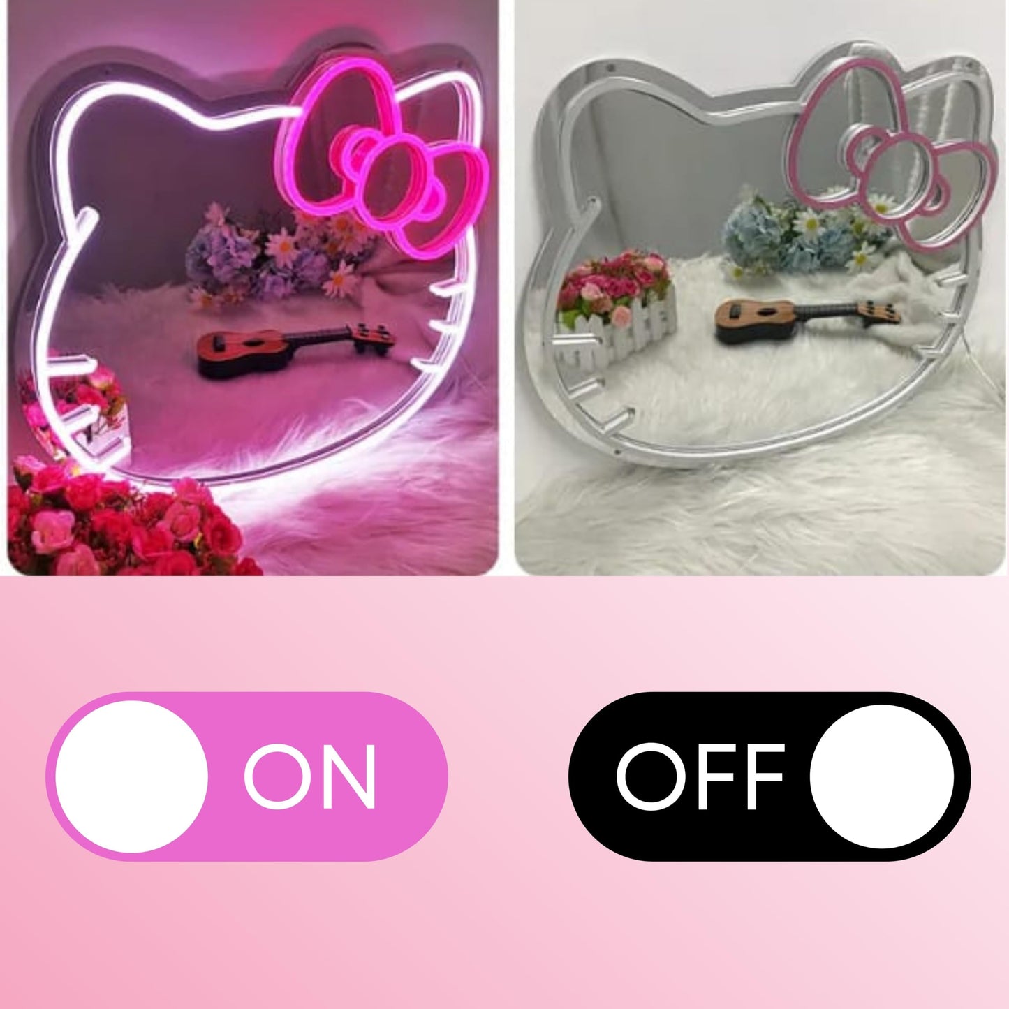 Health Organizer Anime Mirror 13.3 x 16.14 Inches Vanity Mirror with Lights Cat Design Bedroom Wall Mirror Girls Makeup Kitty Mirror with Lights Neon Sign Gift Mirror