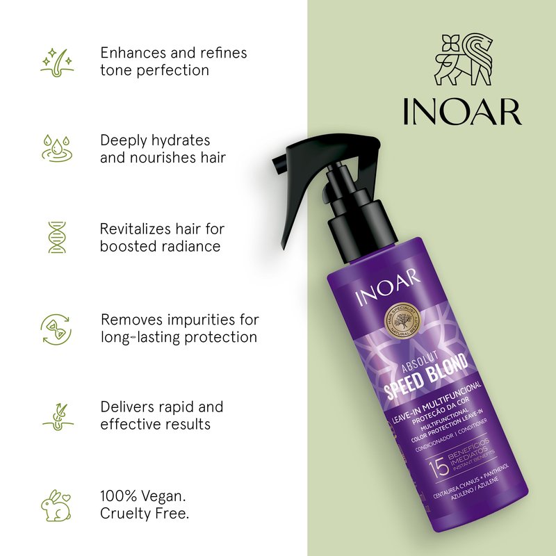 INOAR Absolut Speed Blond Leave-In Treatment with Argan Oil for Blonde & Gray Hair Tone Neutralization & Hydration, 6.7 fl.oz
