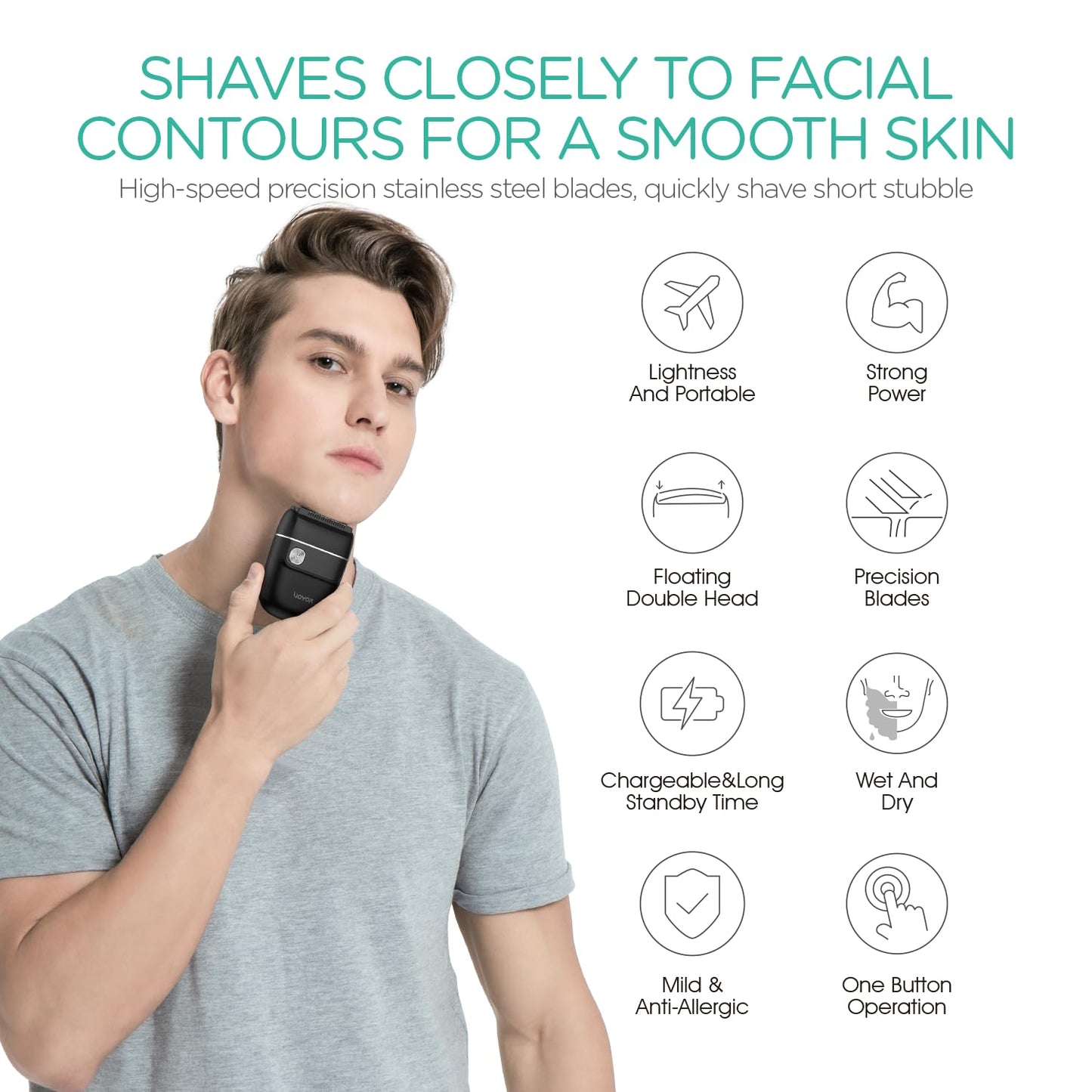 VOYOR Foil Shaver 2 in 1 Double Shavers for Men,Portable Electric Razor with Rechargeable Foil Razor Multifunction Grooming Barber Shaver IPX6 Washable Travel Shavers ER300 (Green)