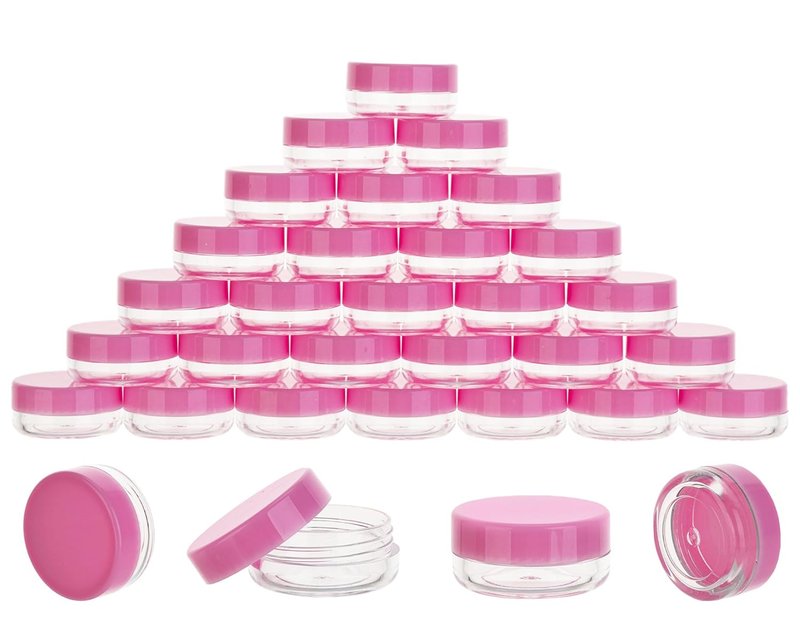 Clear Sample Containers - 200 Count 3g Lip Balm Jars with Lids & Mini Spoons | Includes 200 Labels