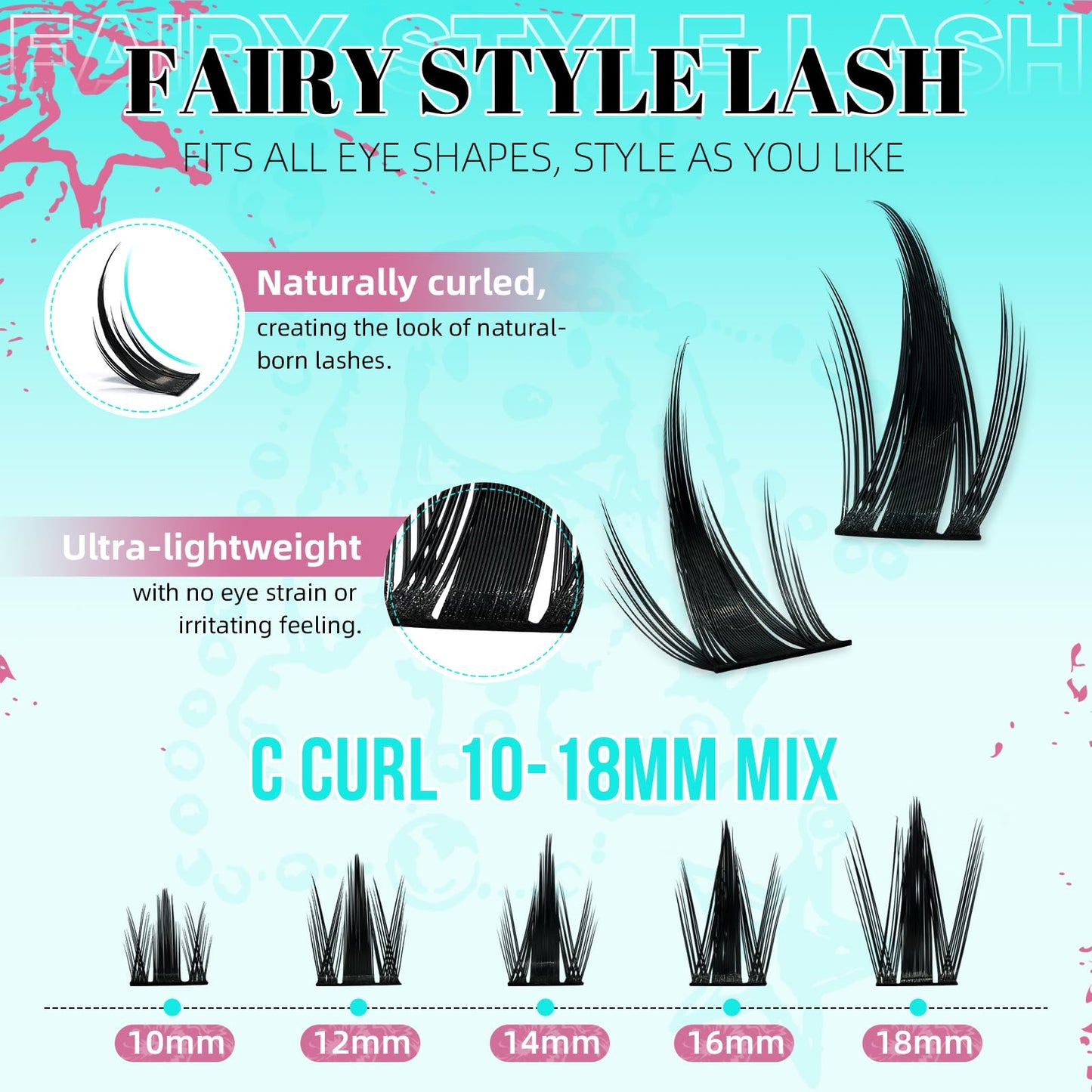 Lash Clusters Kit 160PCS Fairy Eyelash Clusters Kit with Lash White Bond and Seal,Eyelash Glue Remover and Applicator, Manga Eyelashes Wide Stem Cluster Eyelashes Extensions Kit(Lily,C-Mix10-18mm)