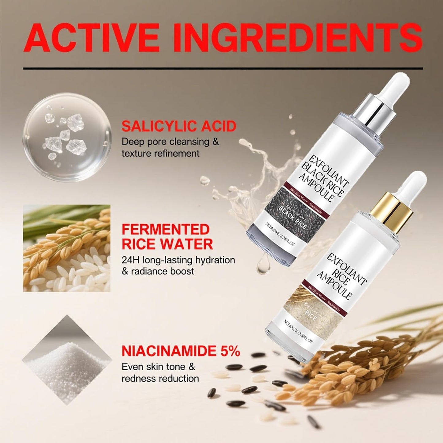 Glow Rice Ampoule Duo | Gentle Exfoliating Rice Peel for Face & Body - 2PCS, White & Black Rice, Hydrating Formula
