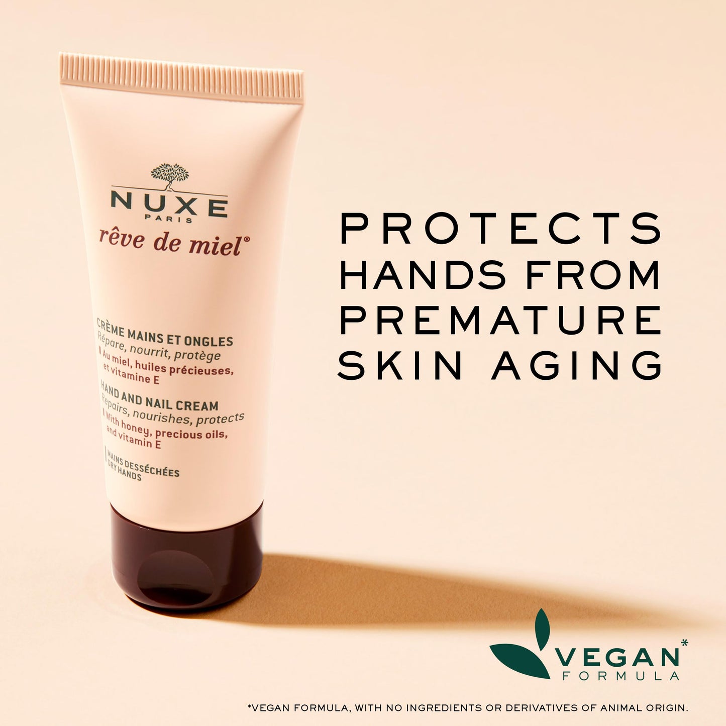 NUXE Rêve de Miel Hand and Nail Cream With Honey Shea Butter Almond Oil and Vitamin E for Dry Cracked Hands, 1.7 Fl Oz