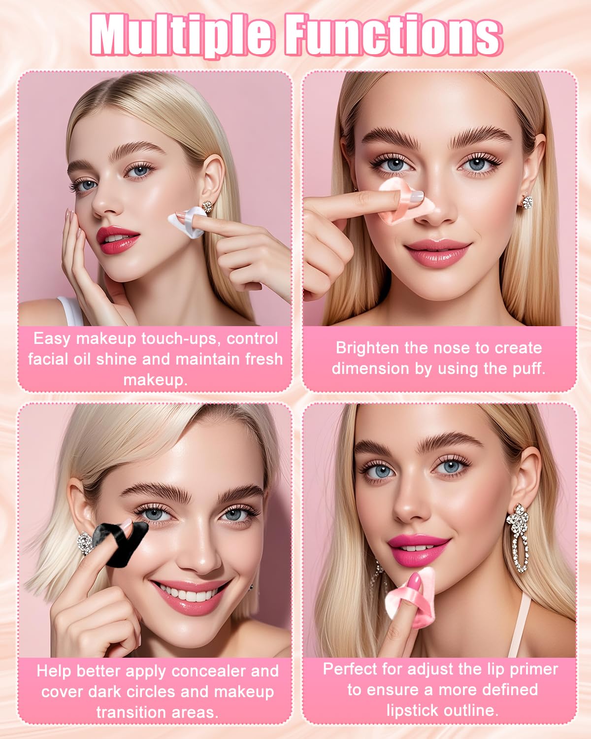 Glavatrix 8 PCS Mini Powder Puff, Finger Setting Powder Puffs for Face, Small Velour Triangle Makeup Sponge (Black+White+Nude+Pink)