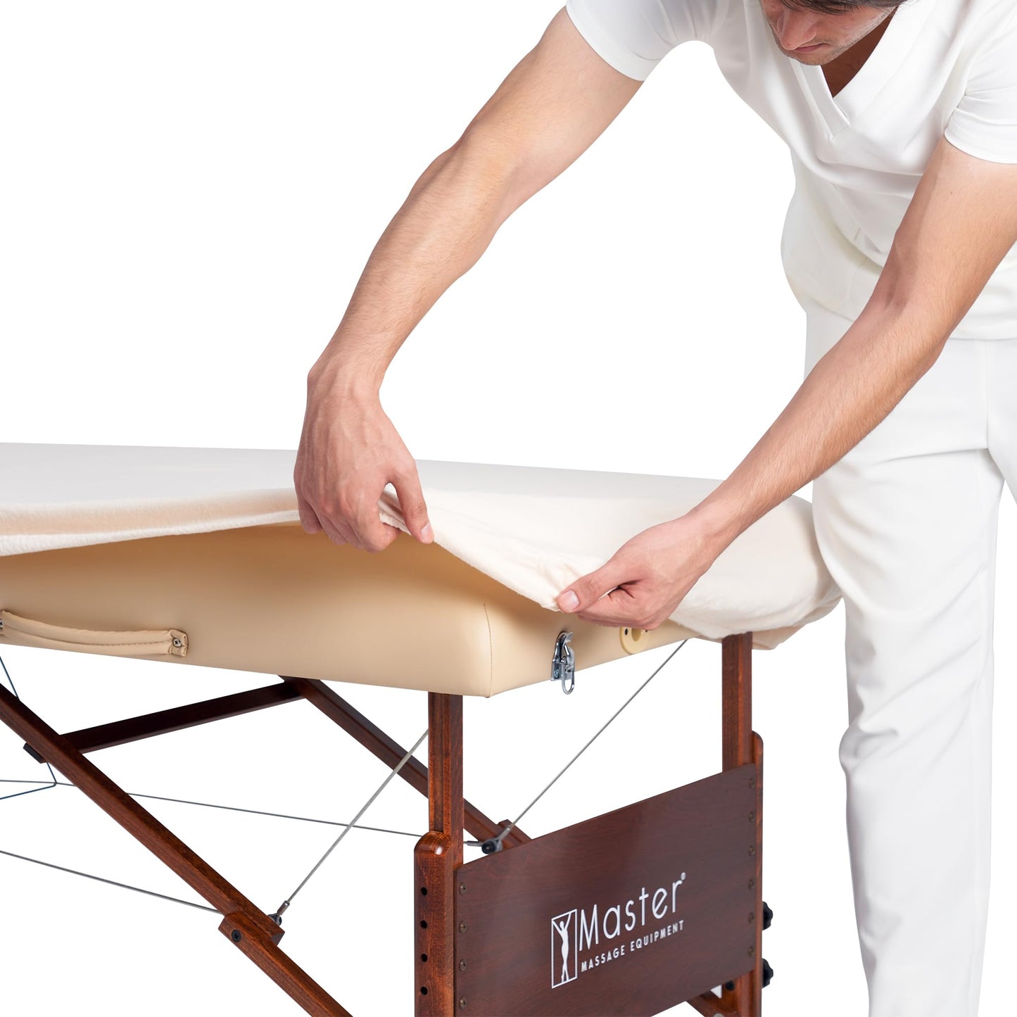 Master Massage Cotton Flannel Sheets Set (3 Piece Set) Massage Table Cover Set, Beauty Salon SPA Bed Replacement Cover, Includes Table Cover, Face Cushion Cover, Table Sheet, Pure White