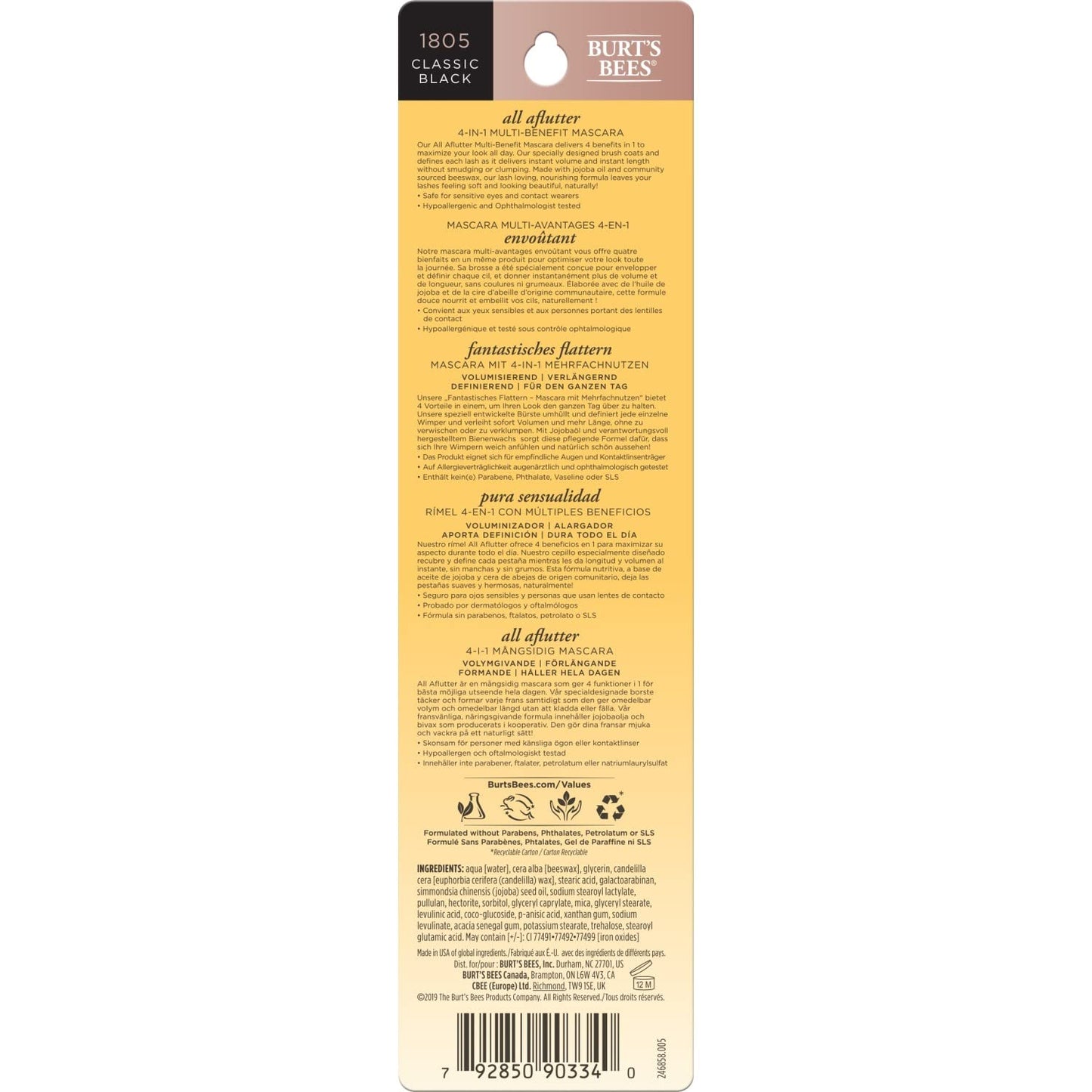 Burts Bees 100% Natural Origin All Aflutter Multi-Benefit Mascara, Classic Black 0.32 Ounce