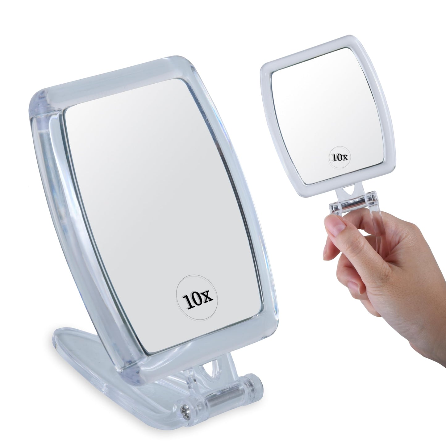 Small Double Sided 15x /1xMagnifying Tabletop Makeup Mirror for Desk, Dressing Table and Retail Store & 10X/1X Foldable Magnifying Hand Makeup Mirror, 3-in-1 Hand Mirror Bundle