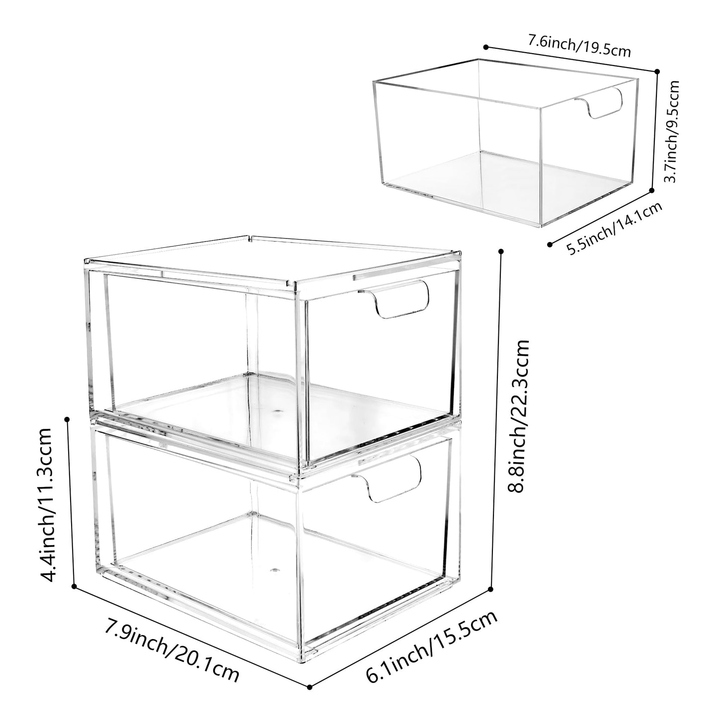 Yes!Fresh Drawer Organizer Stackable Cosmetic Desk Organizer with Removable Interior Partitions for Vanity Organization and Storage,Clear Bathroom Organizer (4)