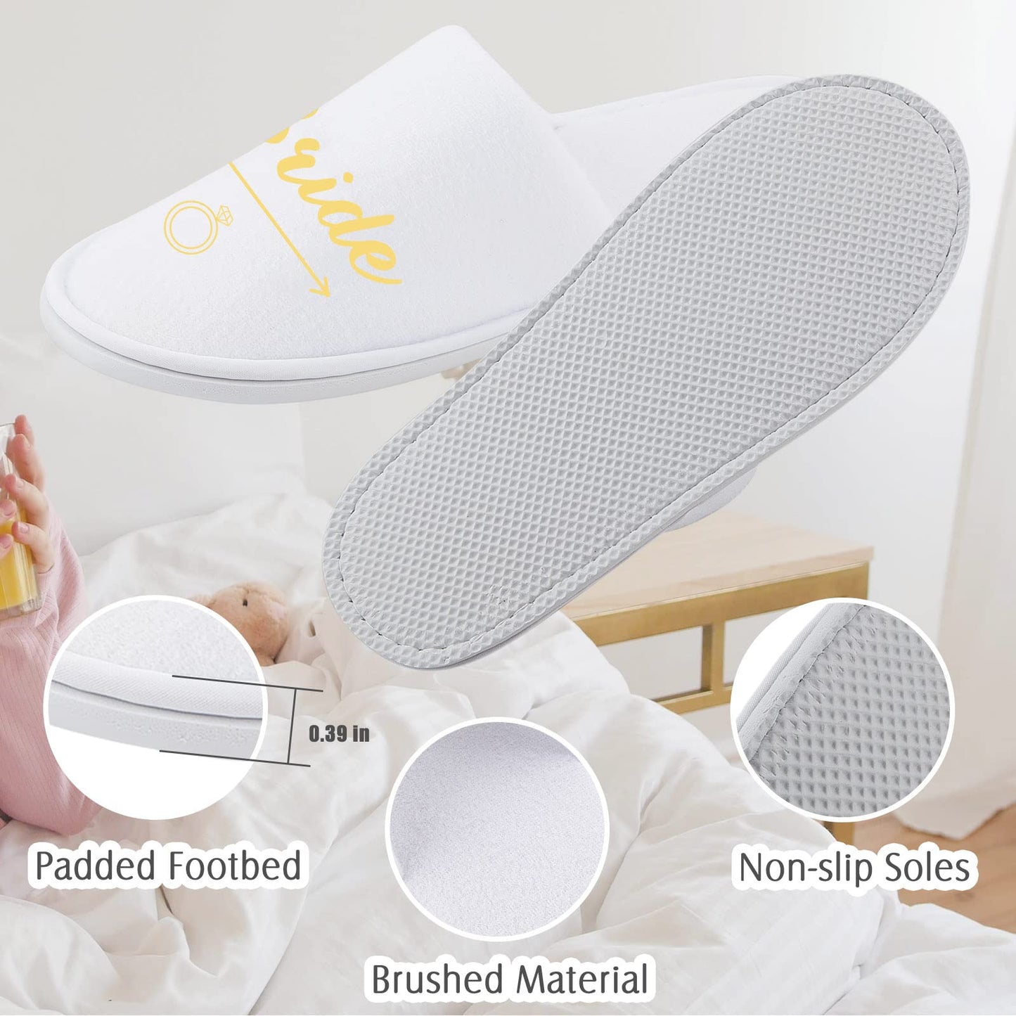 Hercicy Wedding Bridesmaid Slippers Set of 7 Bride Disposable Hotel Bridal Shower Spa Slippers for Weddings and Bachelorette Party Decoration