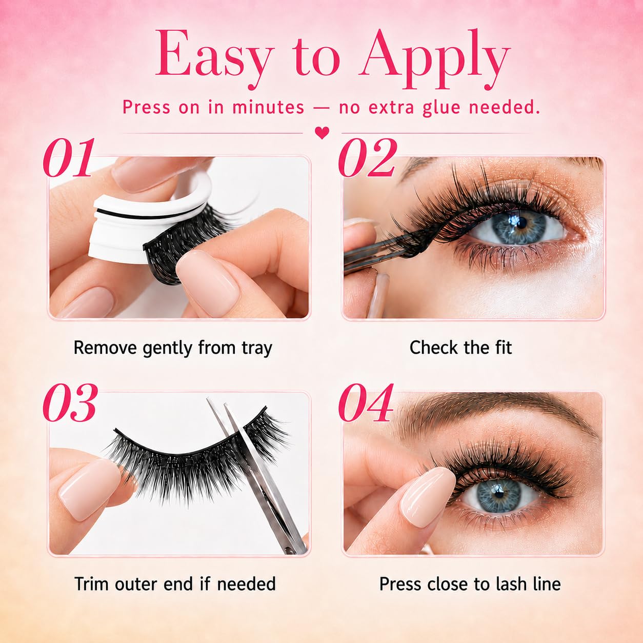 JOMAY Self Adhesive Eyelashes, Pre-Glued No Glue Needed Lashes, Reusable Up to 5x 3D Super Fluffy Wispy Cat Eye False Lashes, Easy Press-On Strip Lashes, 3 Pairs, Dream Girl