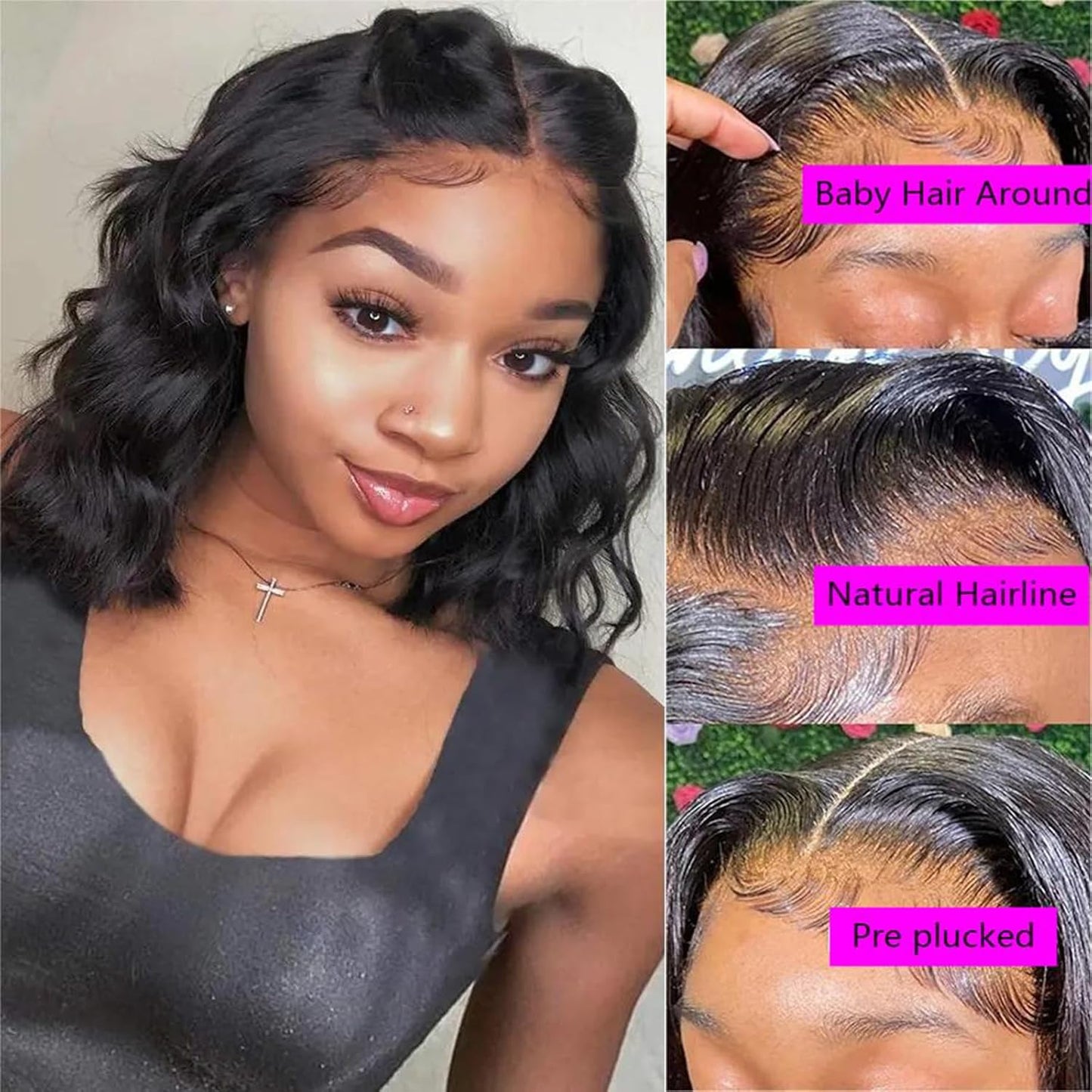 Short Bob Wigs Human Hair - 13x4 Lace Front Pre-Plucked Body Wave Wig for Black Women | 10 Inch Glueless Style