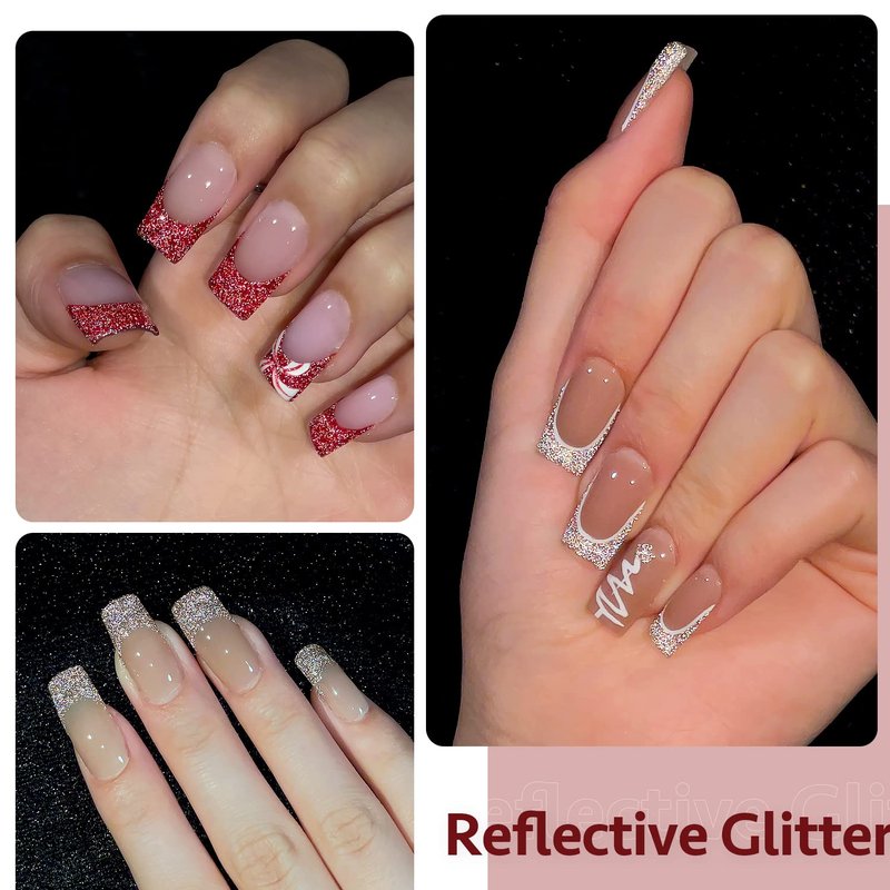 GAOY Reflective Glitter Gel Nail Polish Set, 6 Colors Including Red Brown Blue Holographic Glitter Gel Polish Kit UV LED Soak Off Sparkly Home DIY Manicure Nail Salon Shiny Varnish