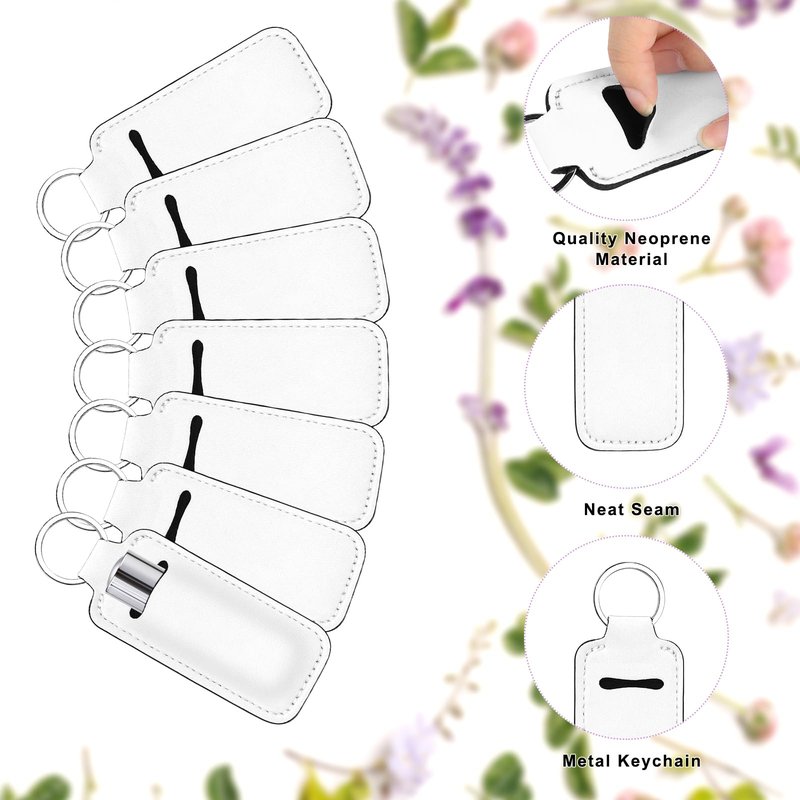 Cecliy 30 Pcs Sublimation Lipstick Holder Keychain Blanks, Chapstick Holder with Neoprene Clip-on Sleeve, Bulk Travel Key Ring DIY Sublimation Blanks Products