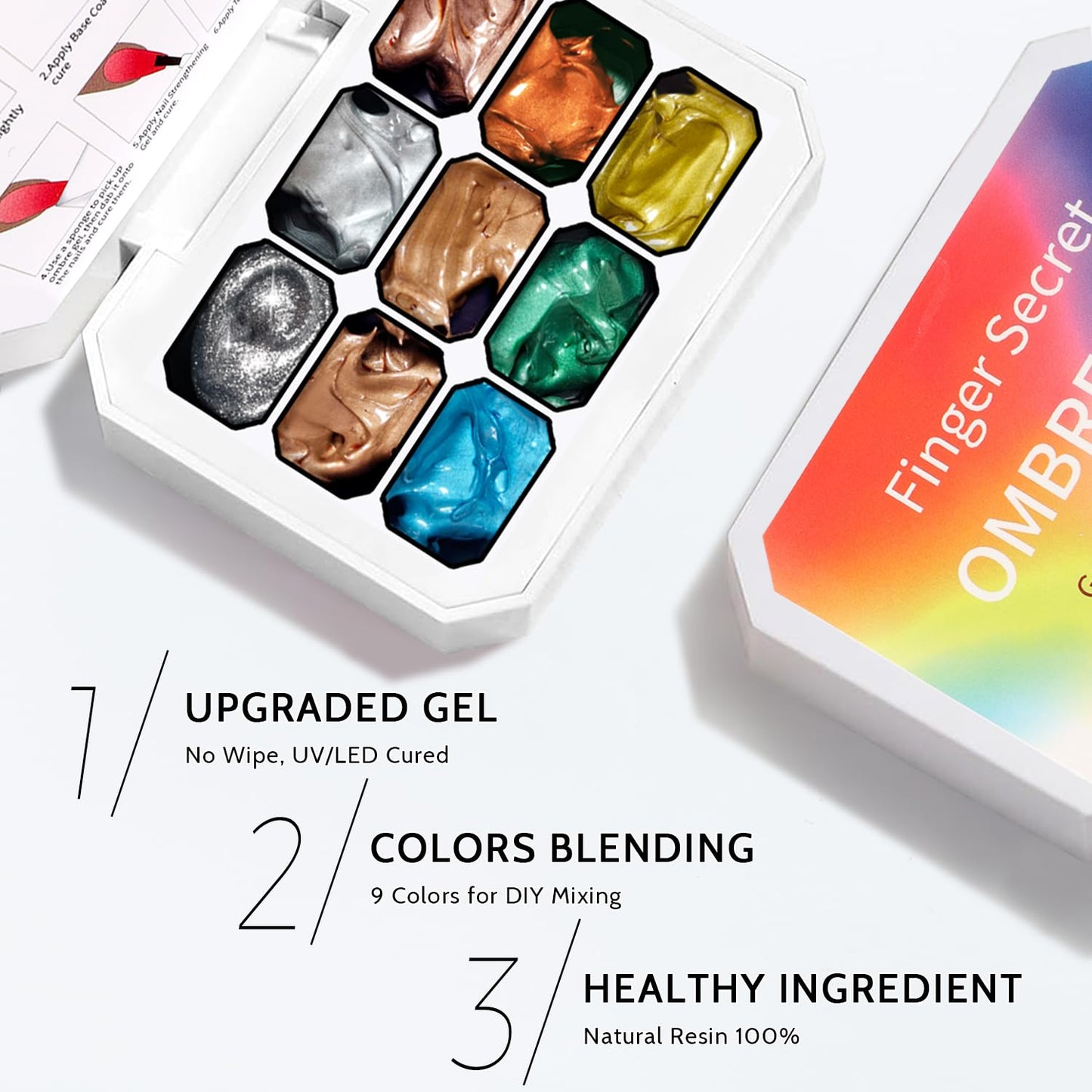 Ombre Nail Gel Set - 9 Colors Sponge Pat Paint for Floral Nail Art, No Wipe, UV/LED Curing