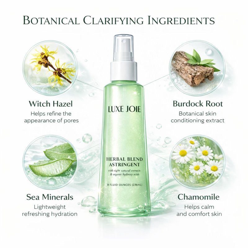 LuxeJoie Astringent Toner Spray – Witch Hazel & Willow Bark Facial Toner for Oily & Combination Skin – Botanical Pore Refining Toner Mist – Herbal Blend Astringent for Oil Control – 8 oz