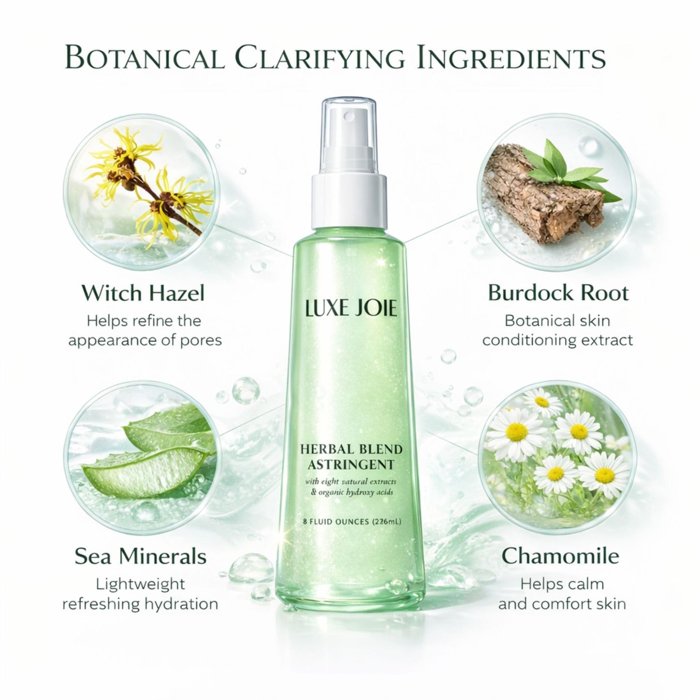 LuxeJoie Astringent Toner Spray – Witch Hazel & Willow Bark Facial Toner for Oily & Combination Skin – Botanical Pore Refining Toner Mist – Herbal Blend Astringent for Oil Control – 8 oz