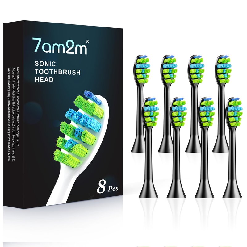 7AM2M AM100/AM105/AM111 Electric Toothbrush Brush Heads x 8 for 7AM2M Electric Toothbrush ONLY (Black)