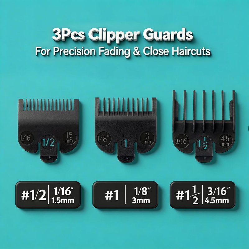Wahl Clipper Guards Set - Replacement Clipper Guides for Most Wahl Clippers | 1/16" to 3/16" - 3 Piece Black Set
