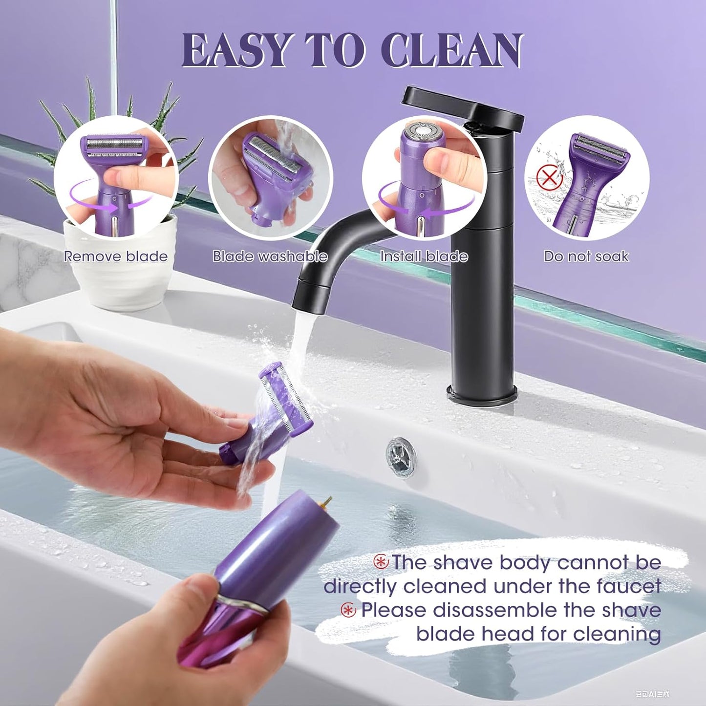 Electric Razor for Women - 6-in-1 Bikini Trimmer & Shaver for Body, Face, Eyebrow Hair Removal | IPX5 Waterproof
