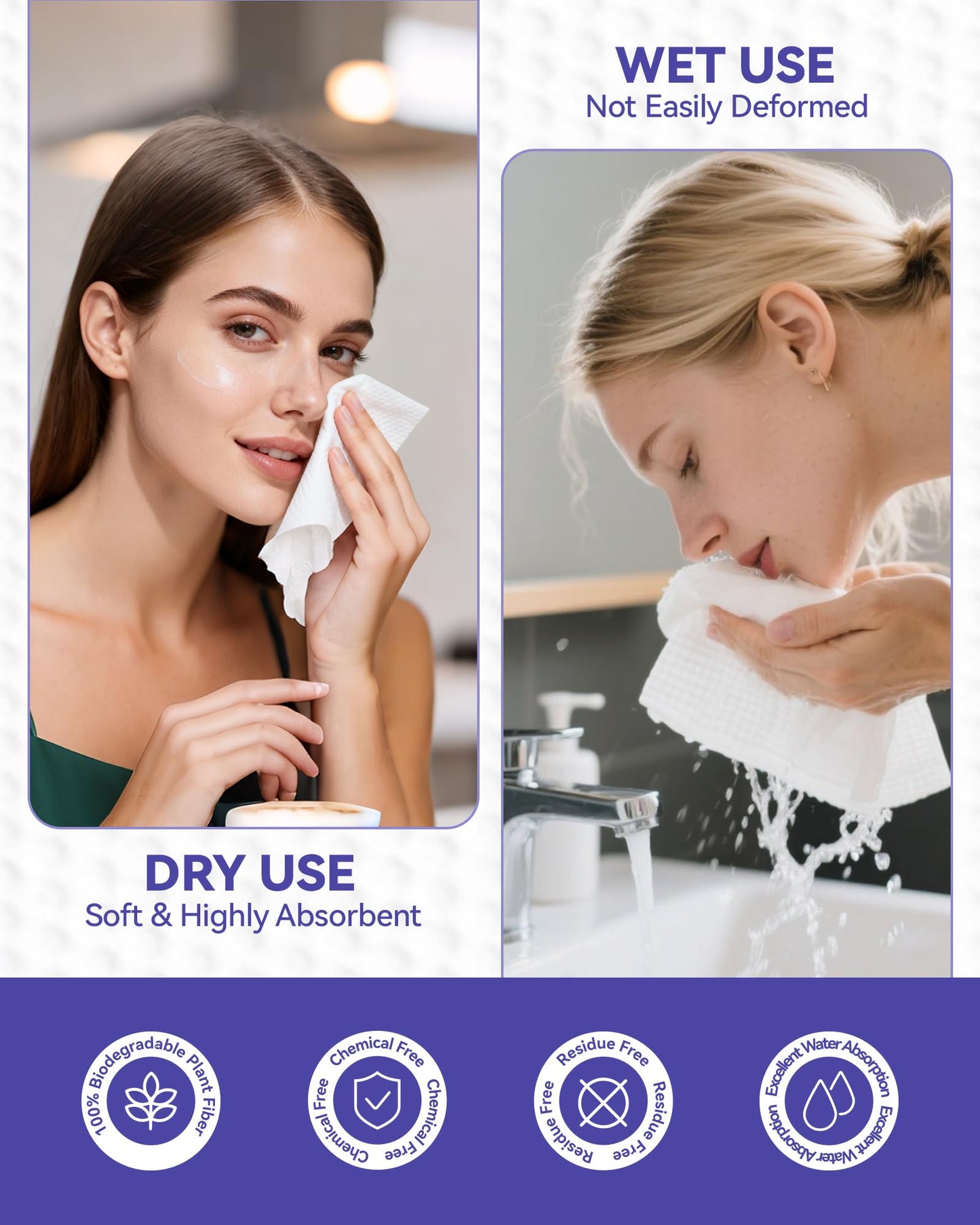 Jolly Care Face Towels Disposable, Face Towelette Disposable, Soft Disposable Face Towel for Makeup Remover, Thick Face Cloths for Women Cleansing, Skin Care, 7.8"×7.8", 80 Count (4 Pack)