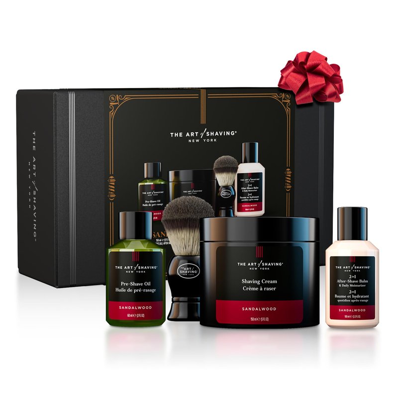 The Art of Shaving Sandalwood Shaving Kit for Men - The Perfect Gift for The Perfect Shave with Shaving Cream, Shaving Brush, After Shave Balm, & Pre Shave Oil,4 Piece (Pack of 1)