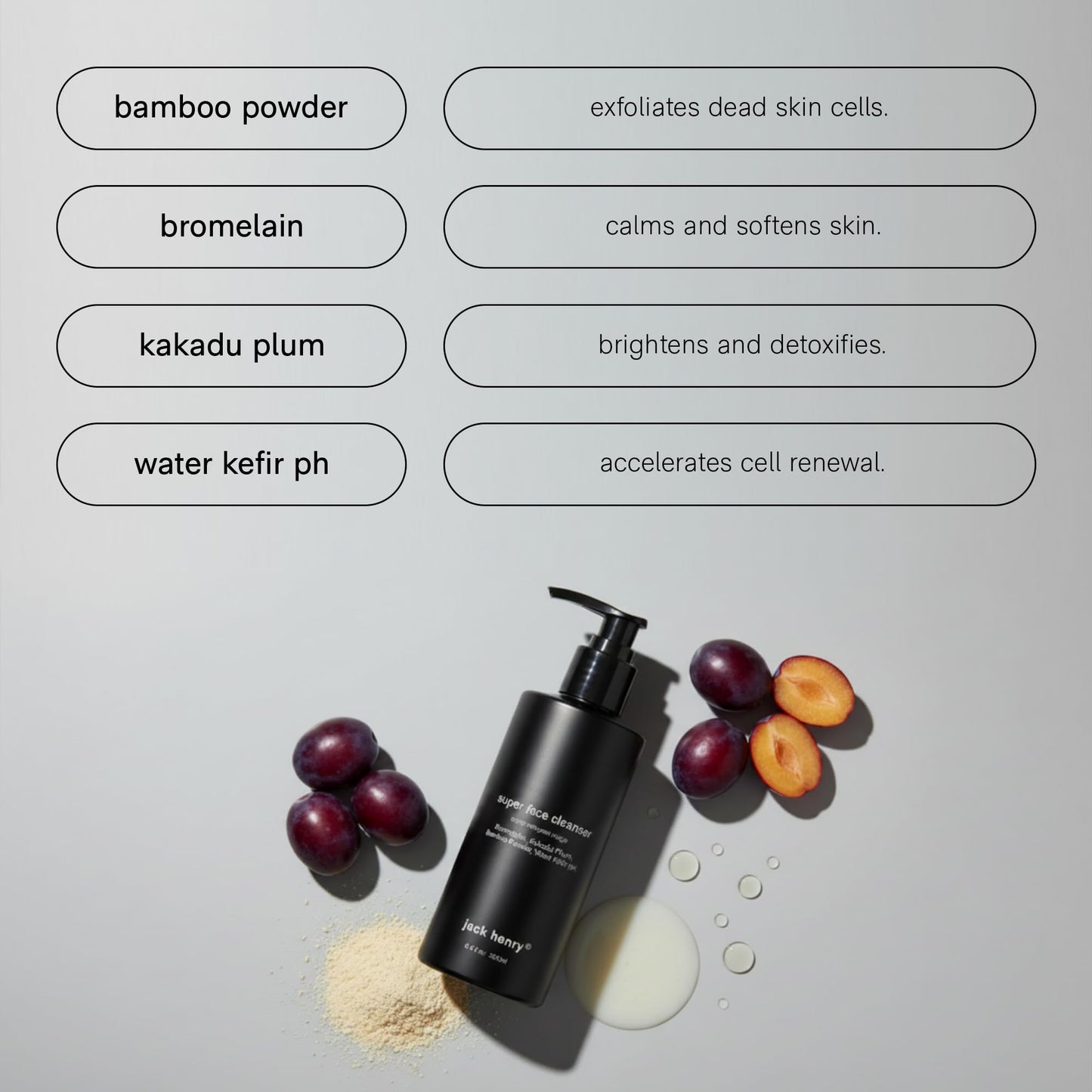 Jack Henry Hydrating Facial Cleanser (6.6 fl oz) - Kakadu Plum Face Cleanser - Coriander & Hyaluronic Acid- Luxurious Creamy Cleanse for Exfoliating Skin