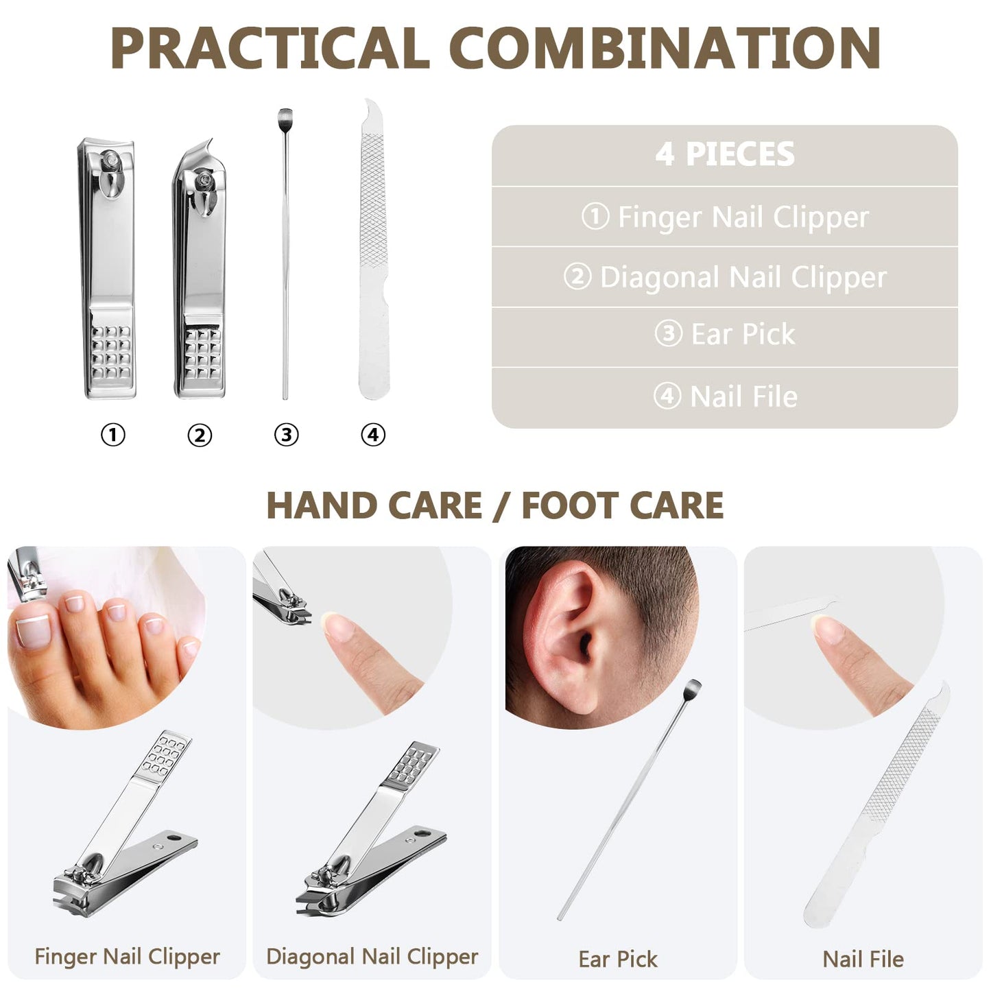 Lasnten 24 Set Valentine Manicure Set Bulk Nail Clippers Grooming Nail Kit Stainless Steel Professional Pedicure Tools Kit with Travel Case for Men Women Valentine's Day Gift(4 in 1,Brown)